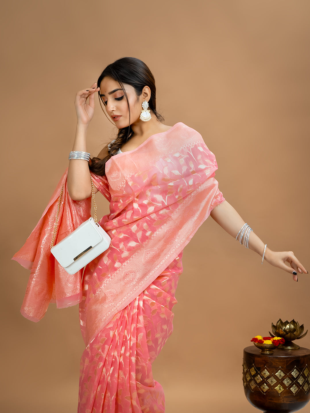 Floral Cotton Linen Saree