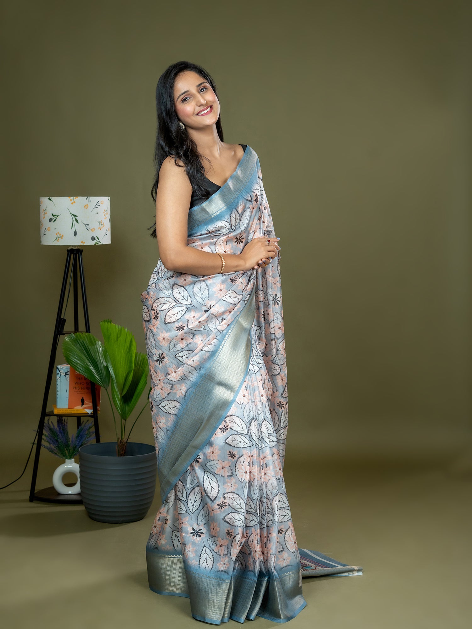 Sky Blue Ajrakh Digital Print Saree