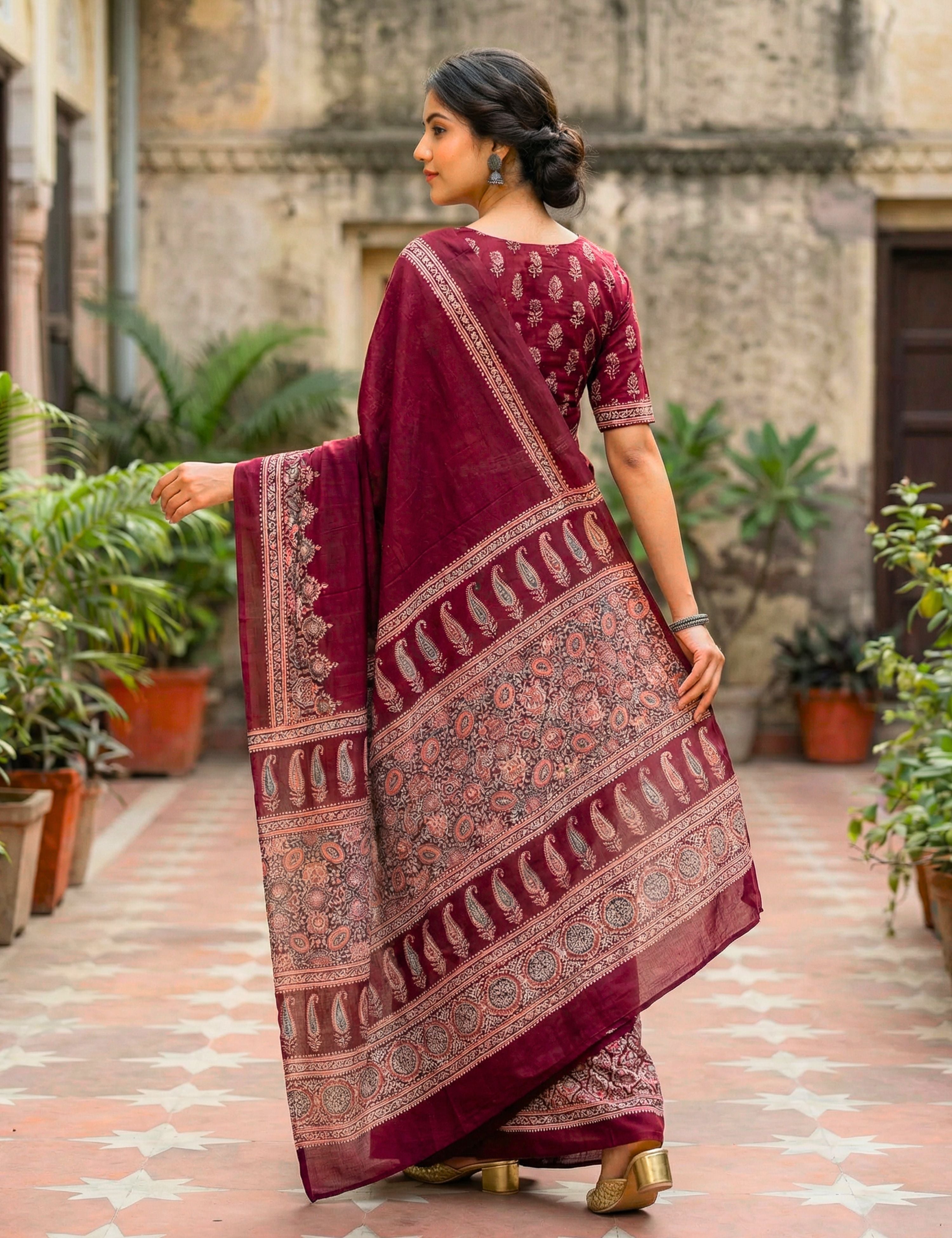 Ajrakh Crepe Silk Saree