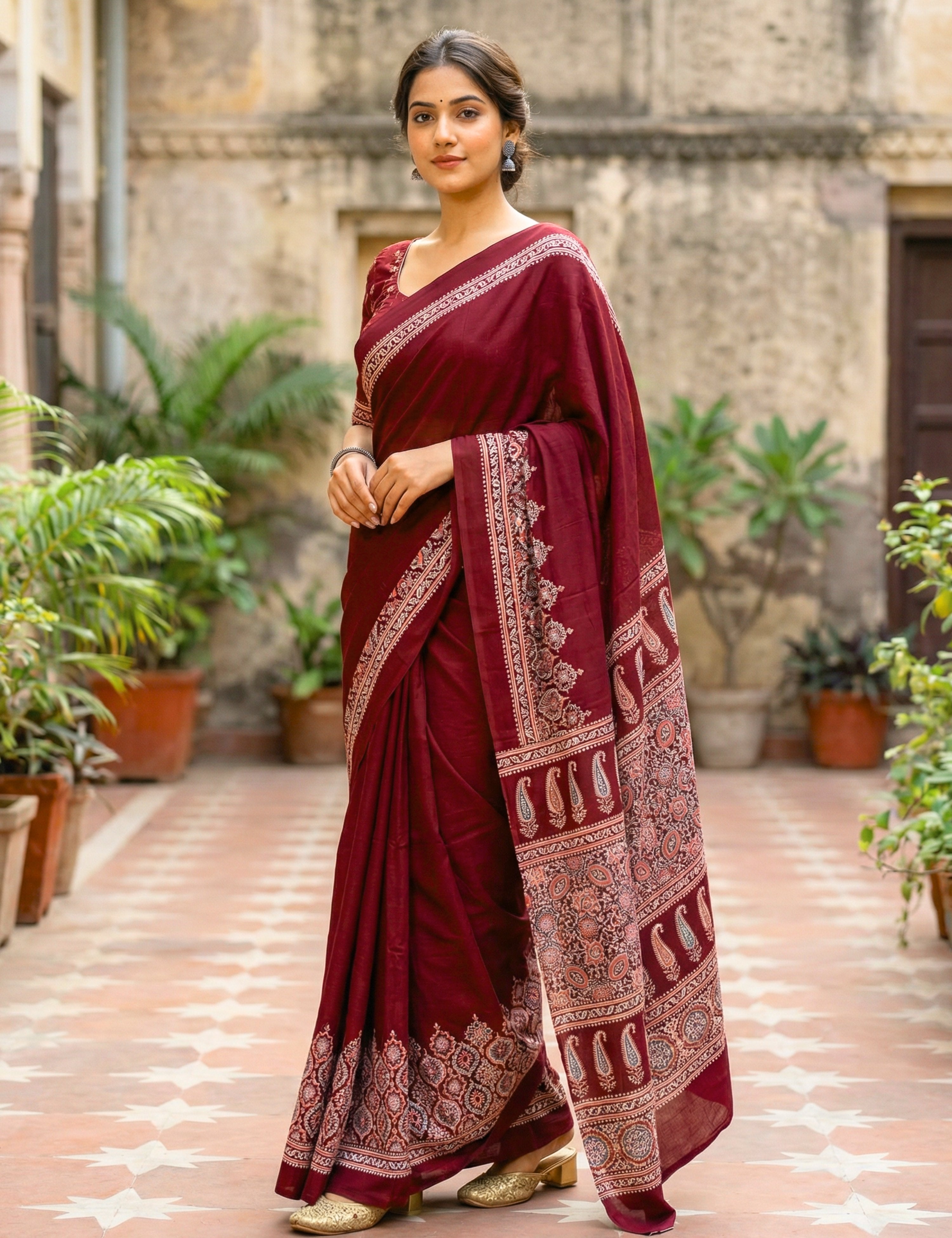 Ajrakh Crepe Silk Saree