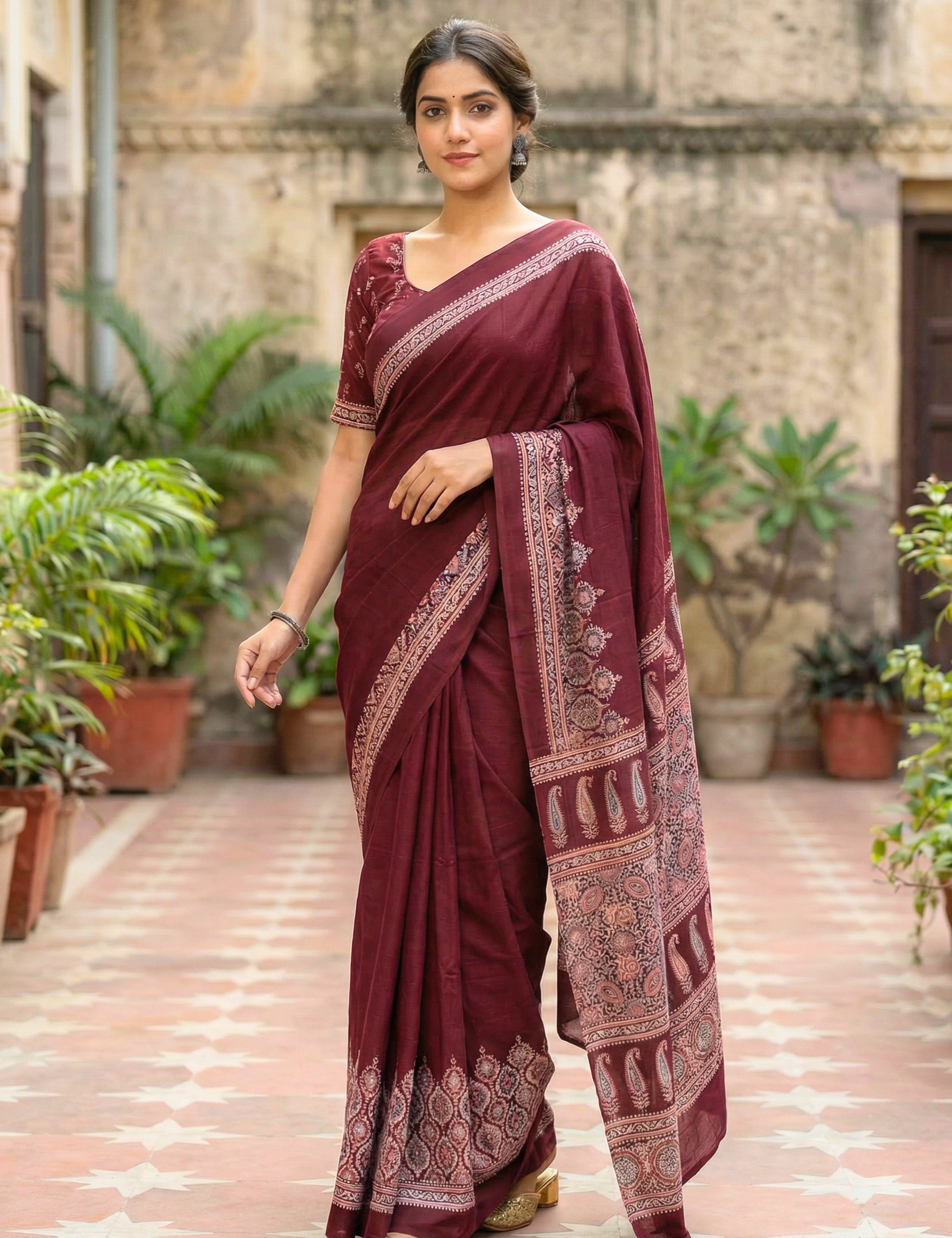 Ajrakh Crepe Silk Saree