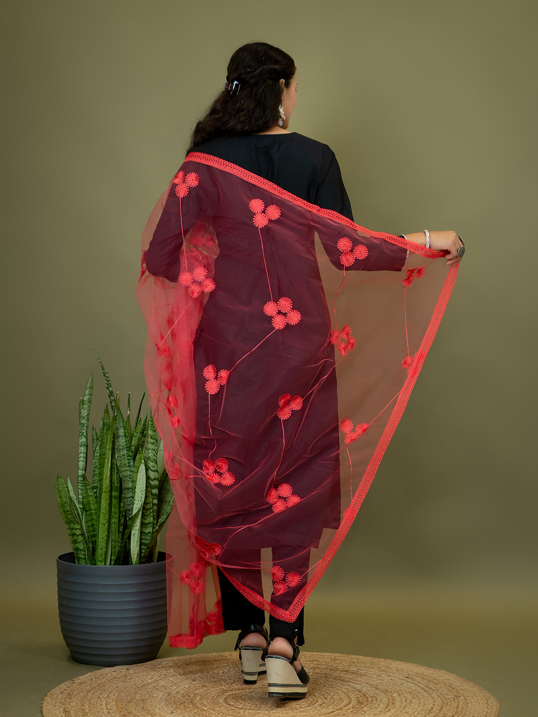 Floral Net Dupatta