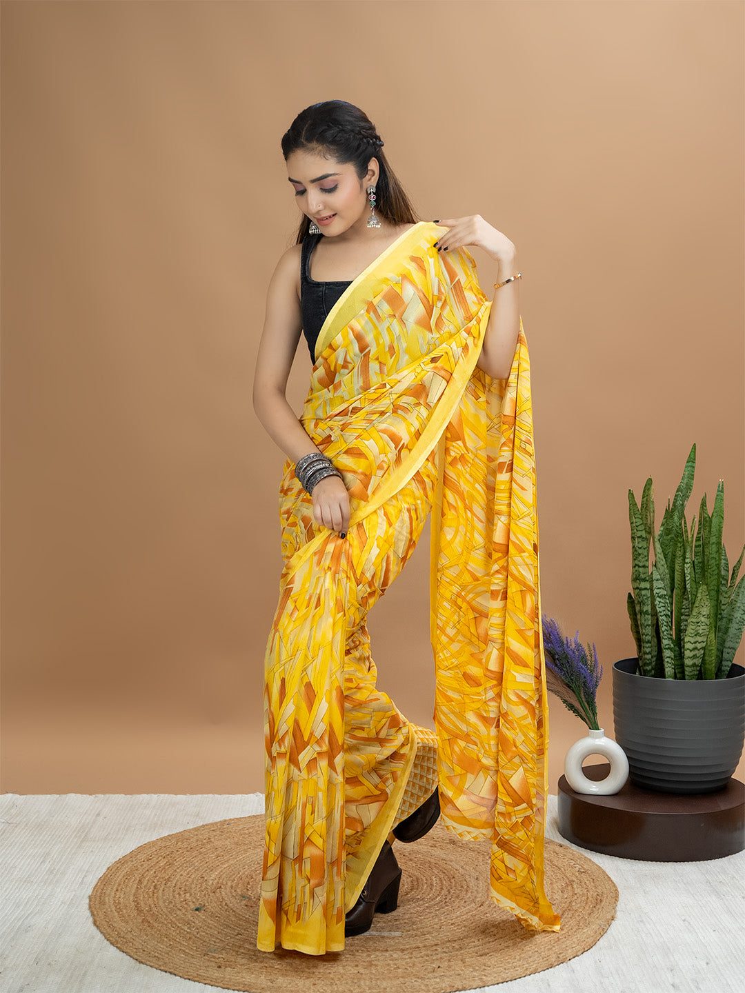 Abstract Powder Crepe Saree
