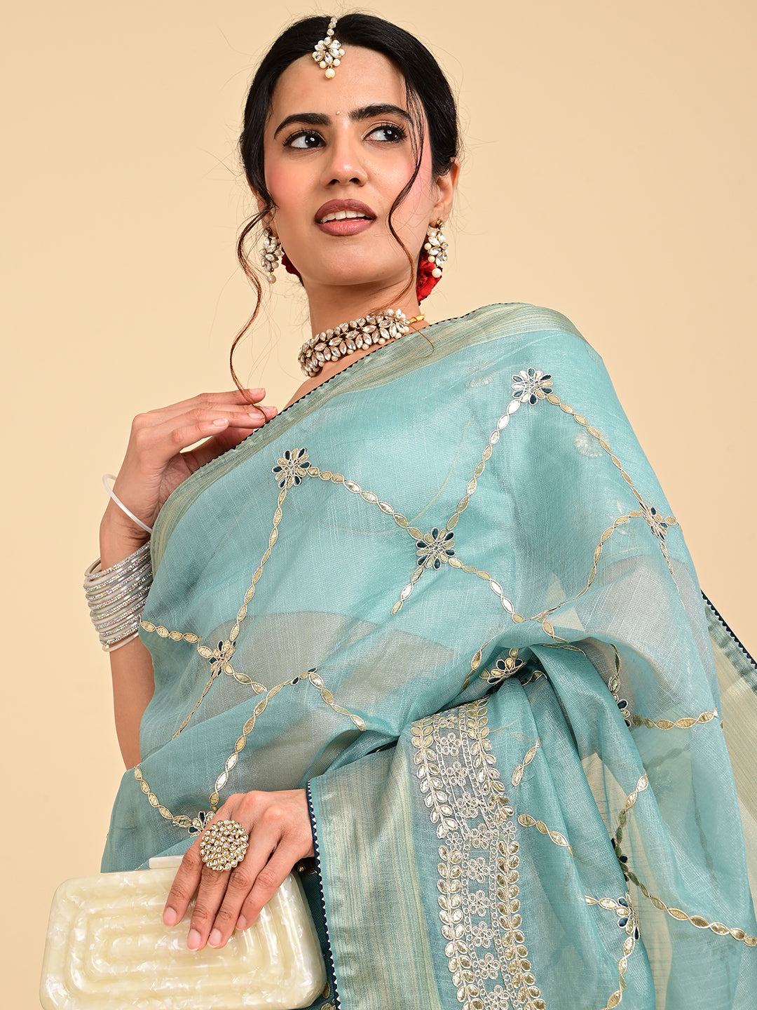 Embroidered Gota Patti Chanderi Saree