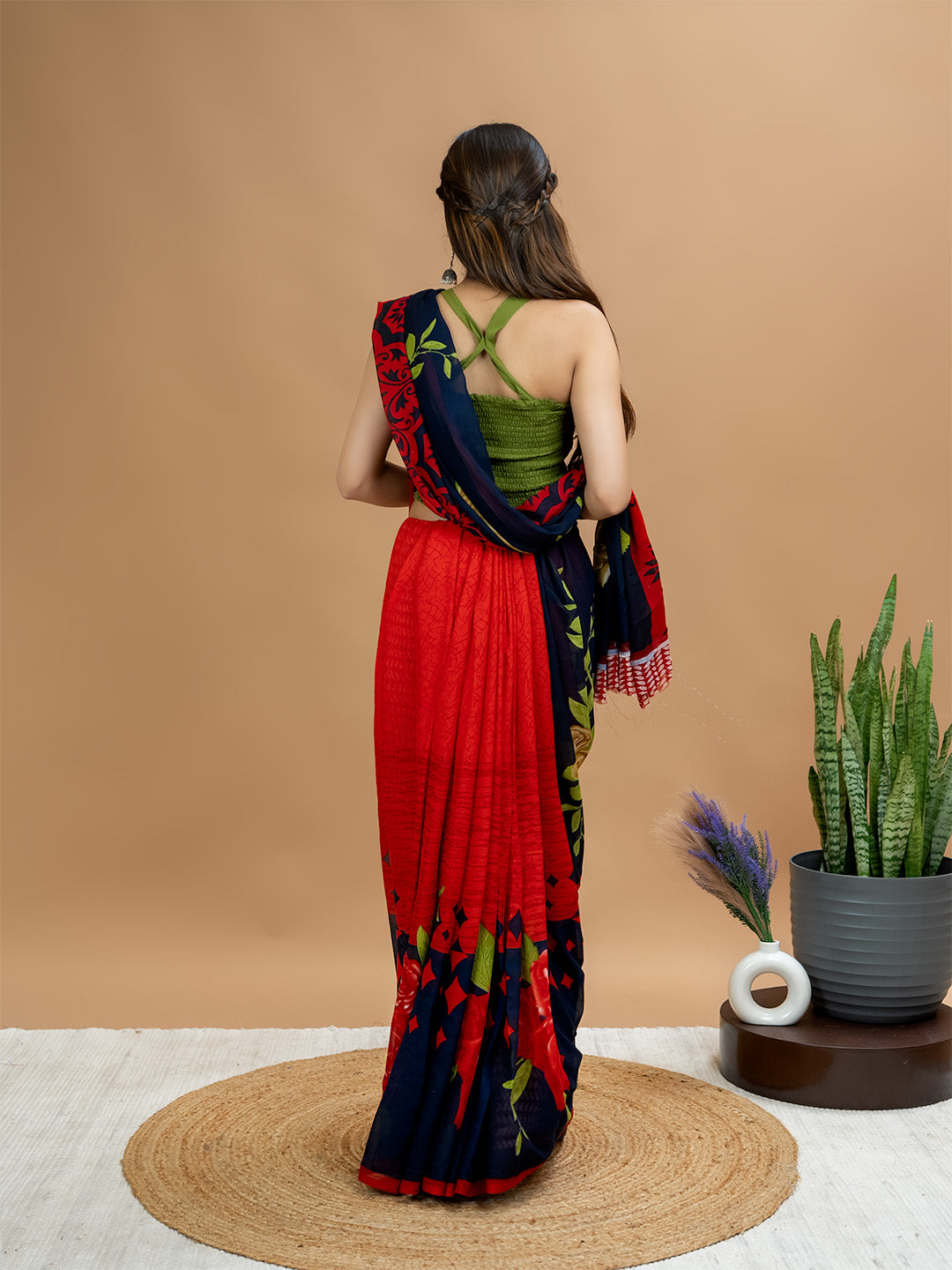 Floral Powder Crepe Saree
