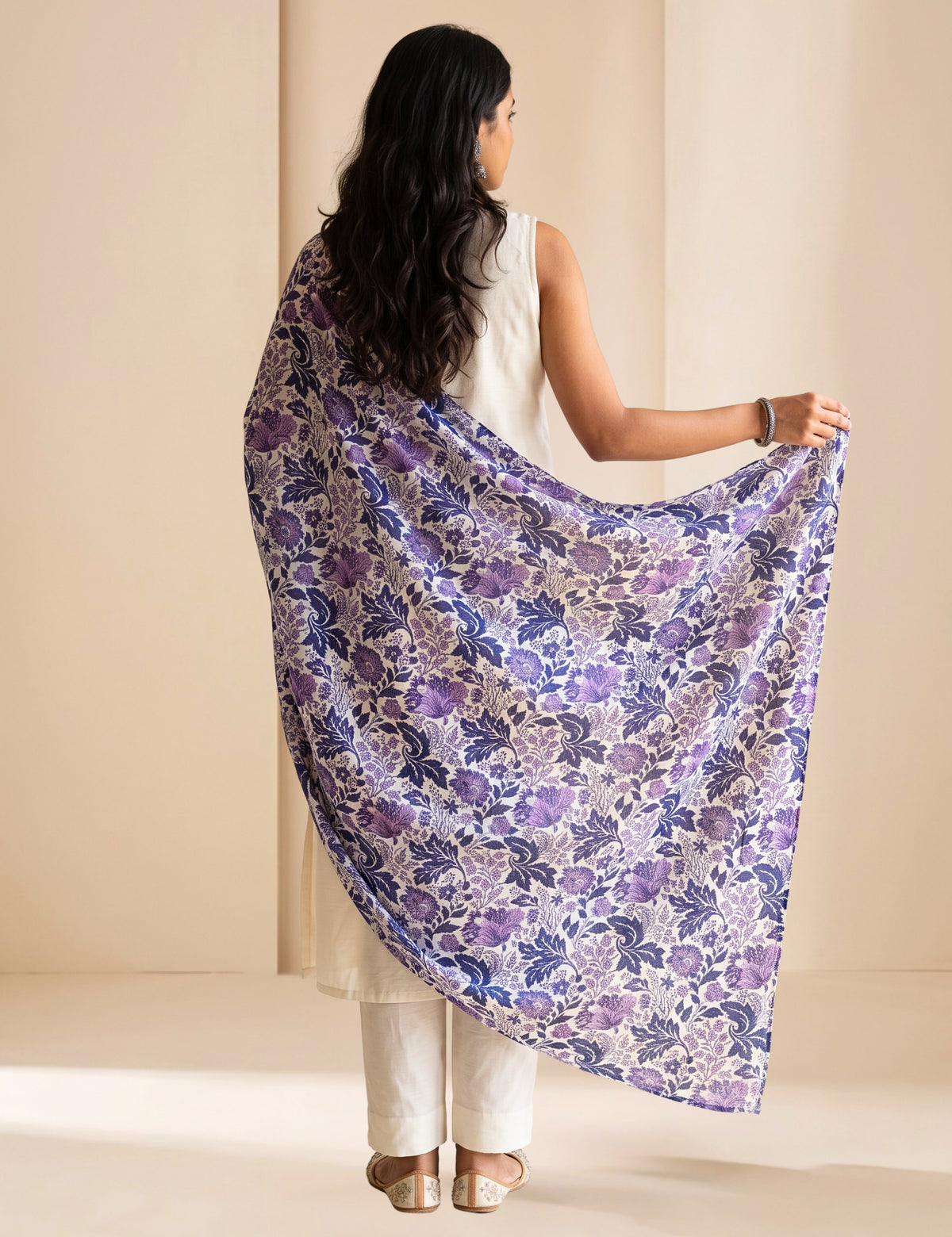 Floral Purple Cotton Dupatta
