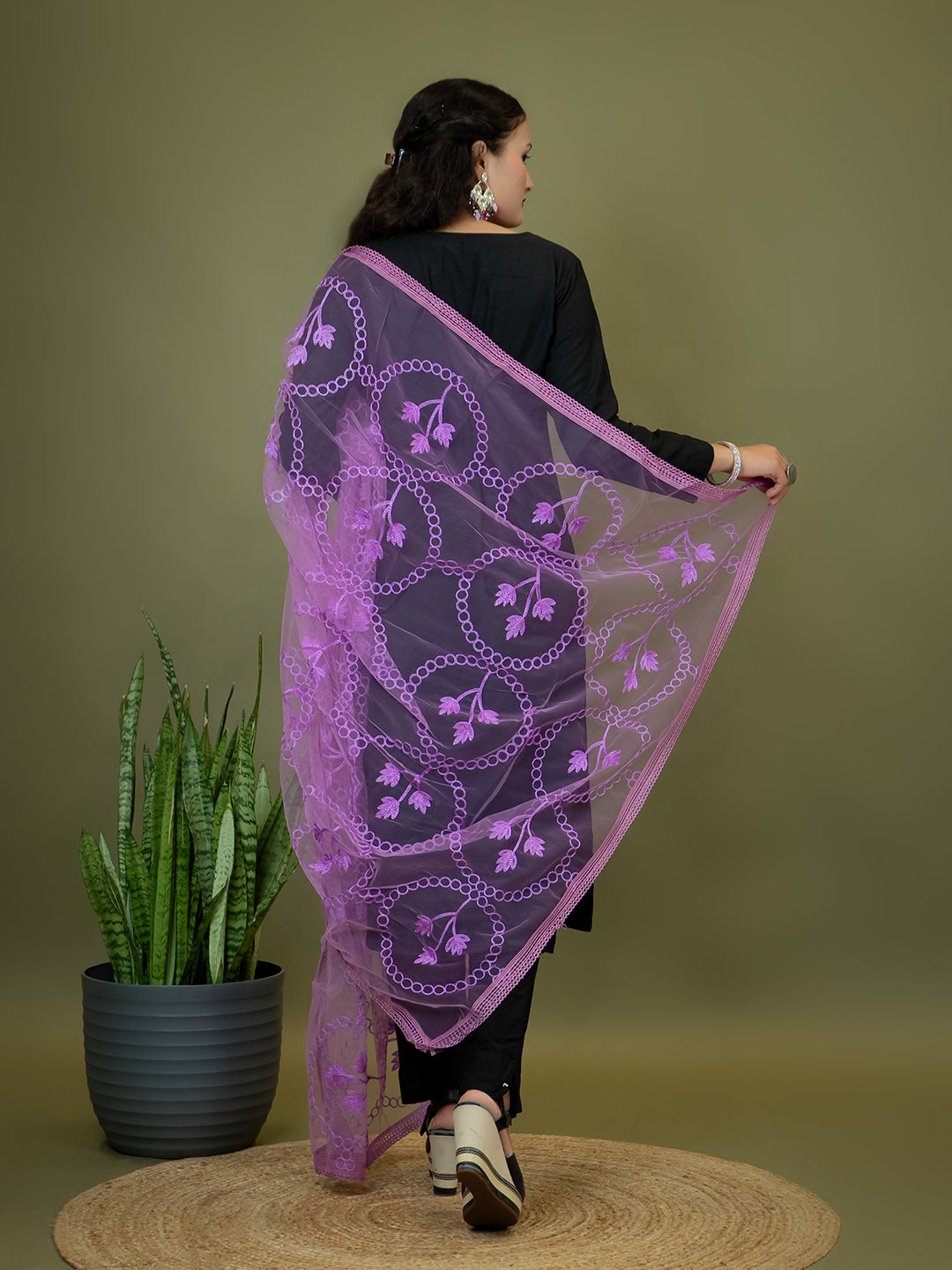 Floral Net Dupatta