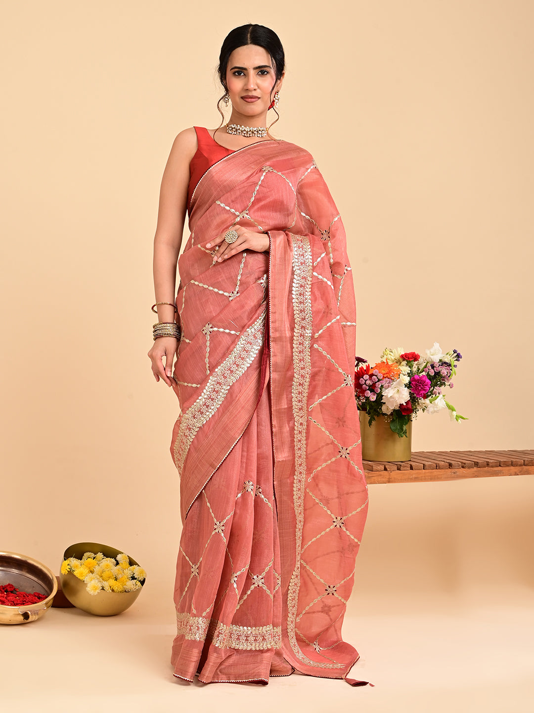 Embroidered Gota Patti Chanderi Saree