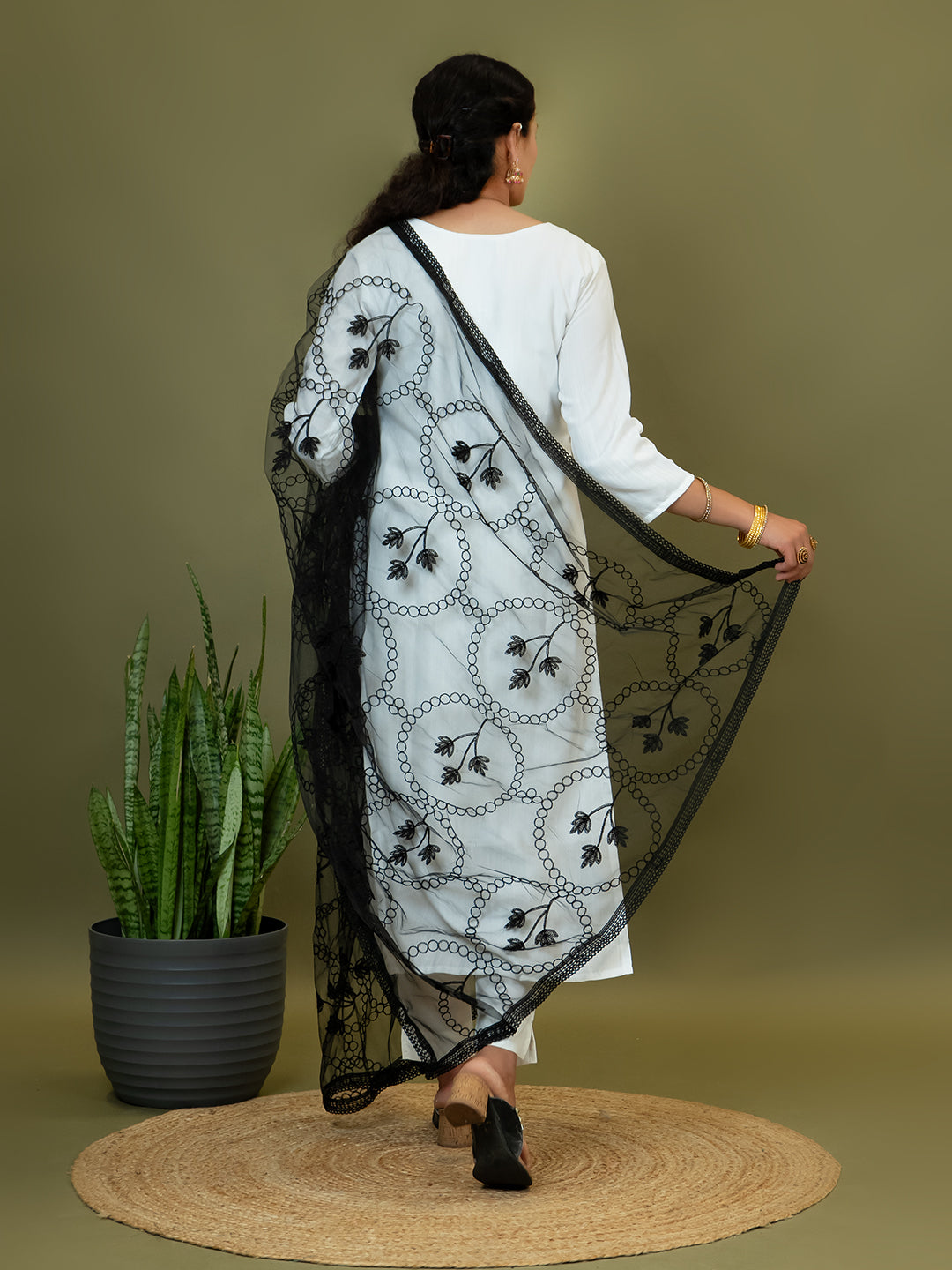 Floral Net Dupatta