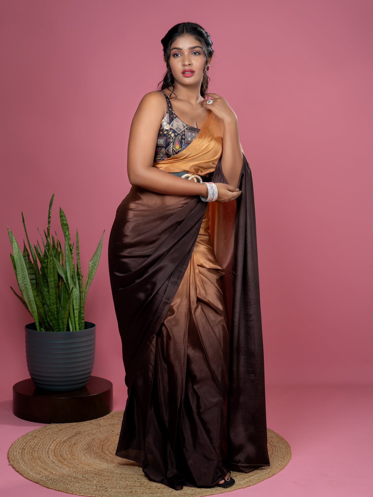 Brown Ready to Wear Party Saree