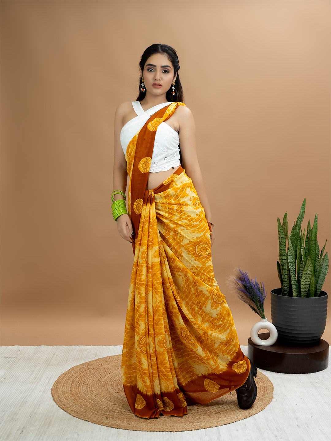 Abstract Powder Crepe Saree