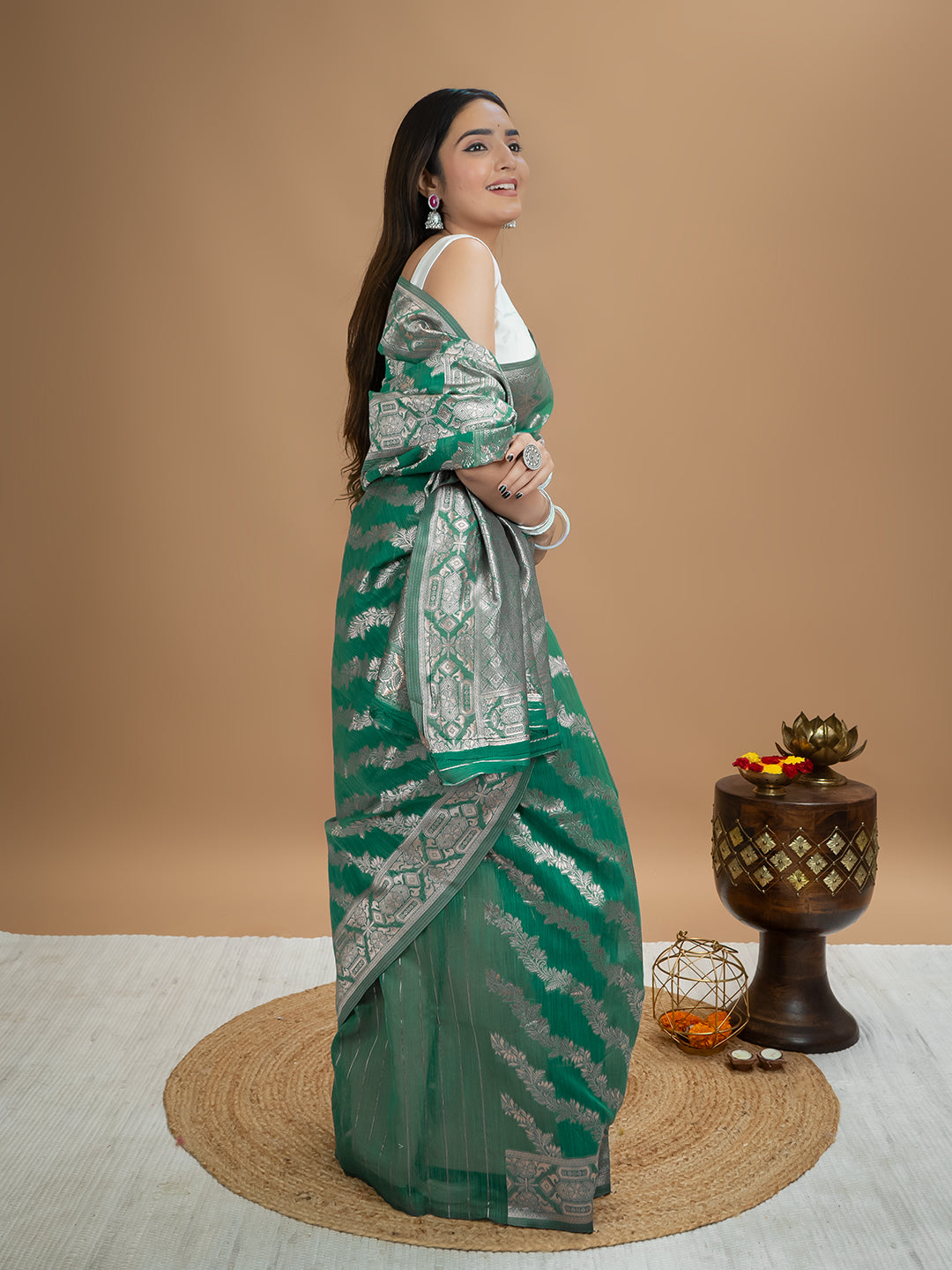 Floral Cotton Linen Saree