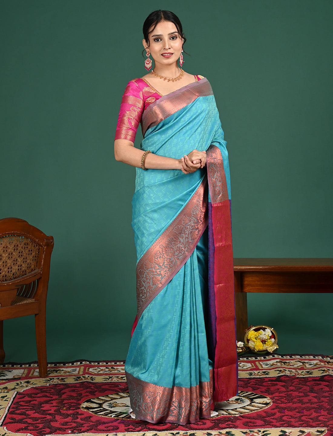 Turquoise South Art Silk Saree
