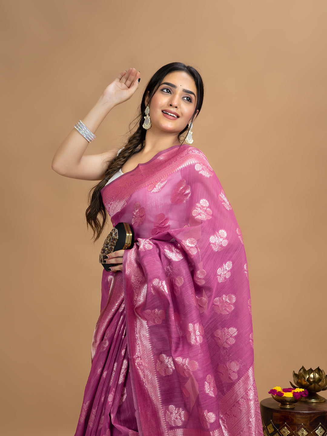 Floral Cotton Linen Saree