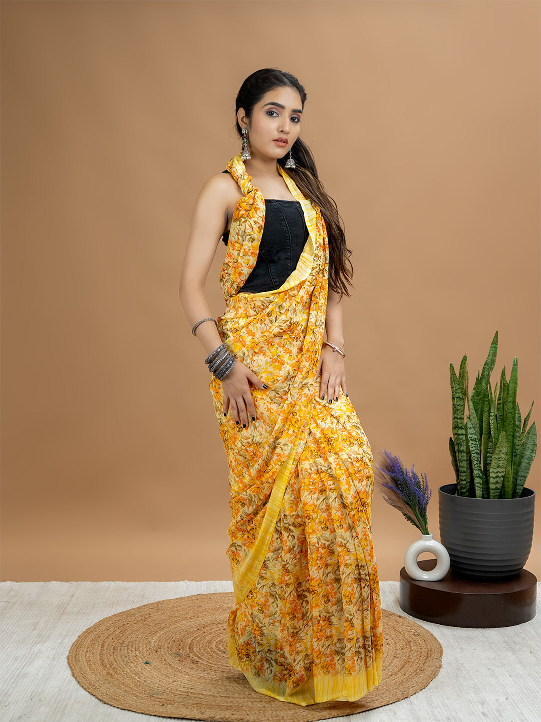 Floral Powder Crepe Saree