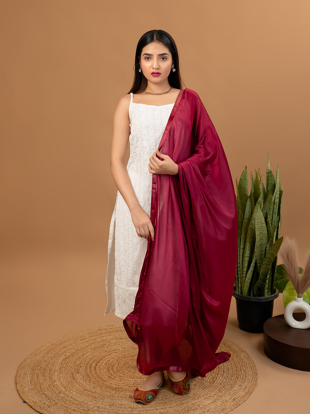Solid Satin Crepe Dupatta