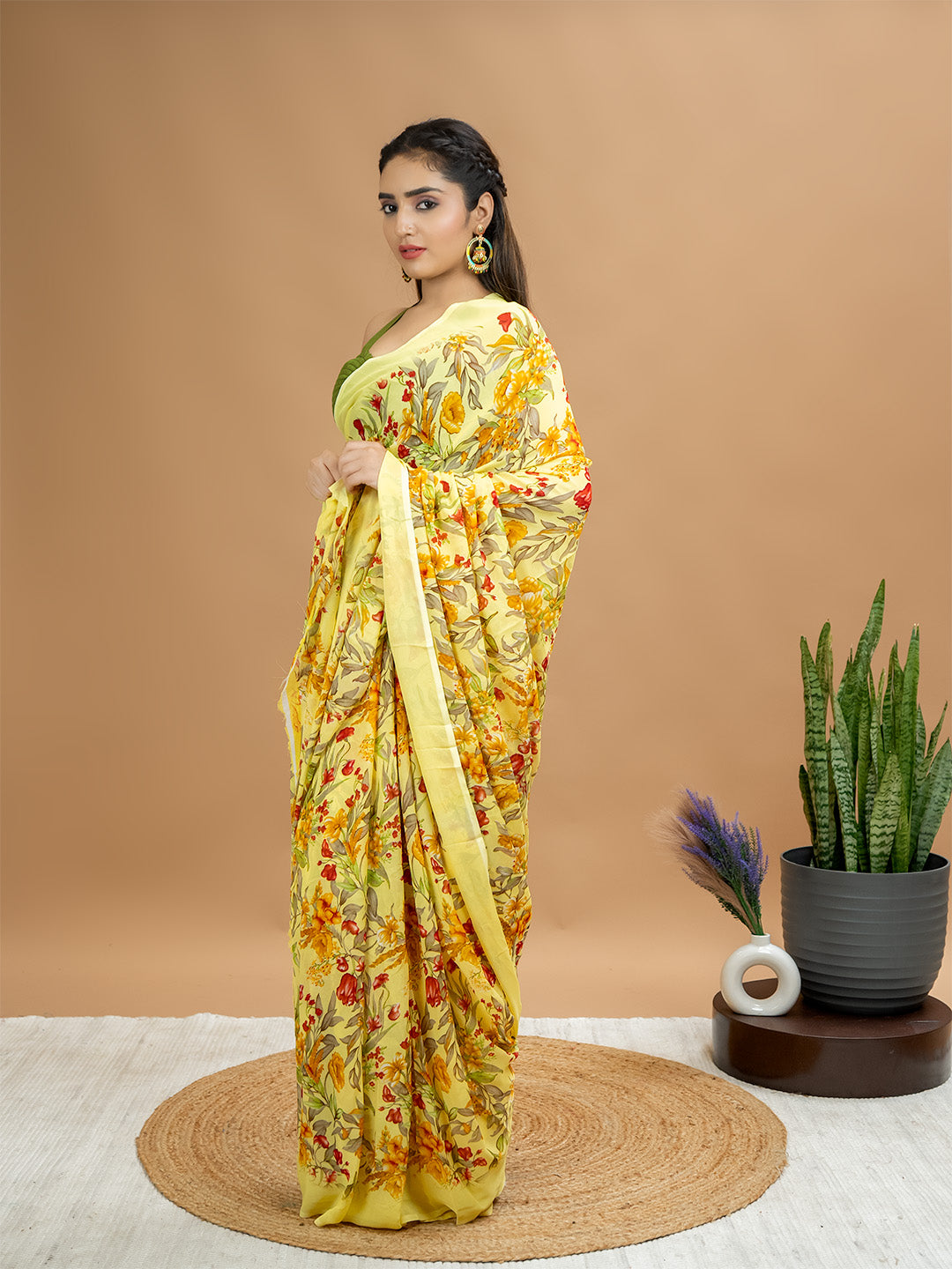 Floral Powder Crepe Saree