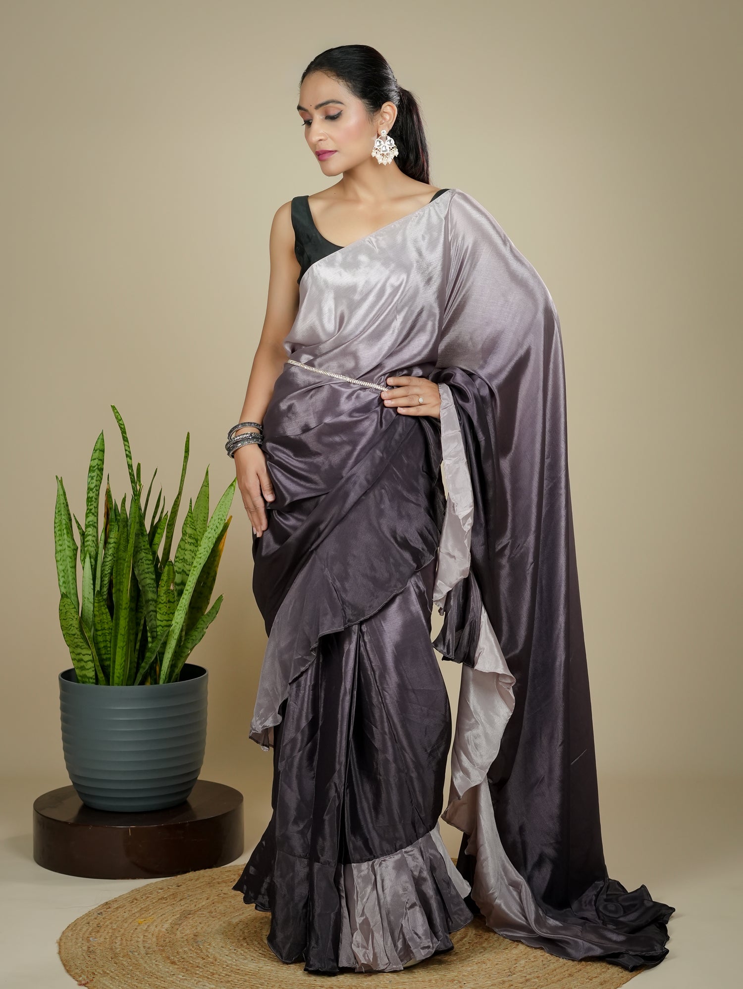 Wine Ready to Wear Party Saree