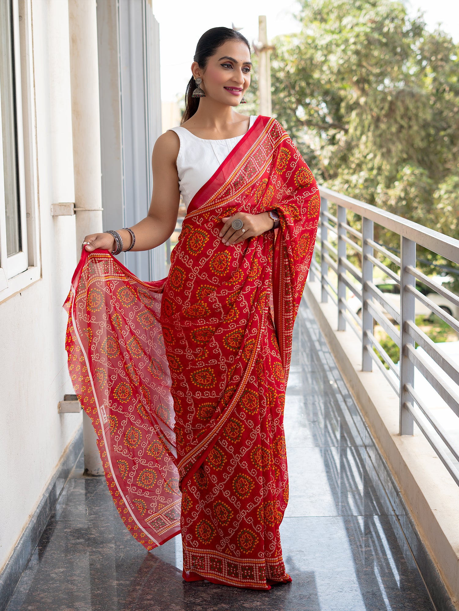 Floral Powder Crepe Saree