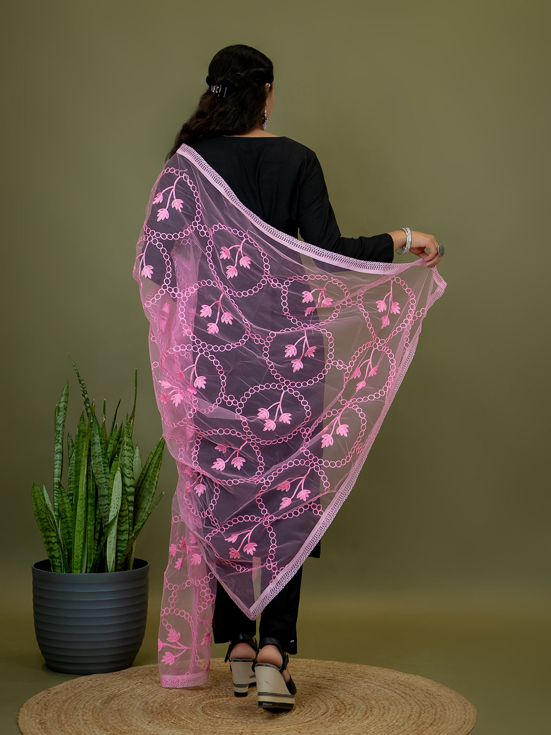 Floral Net Dupatta