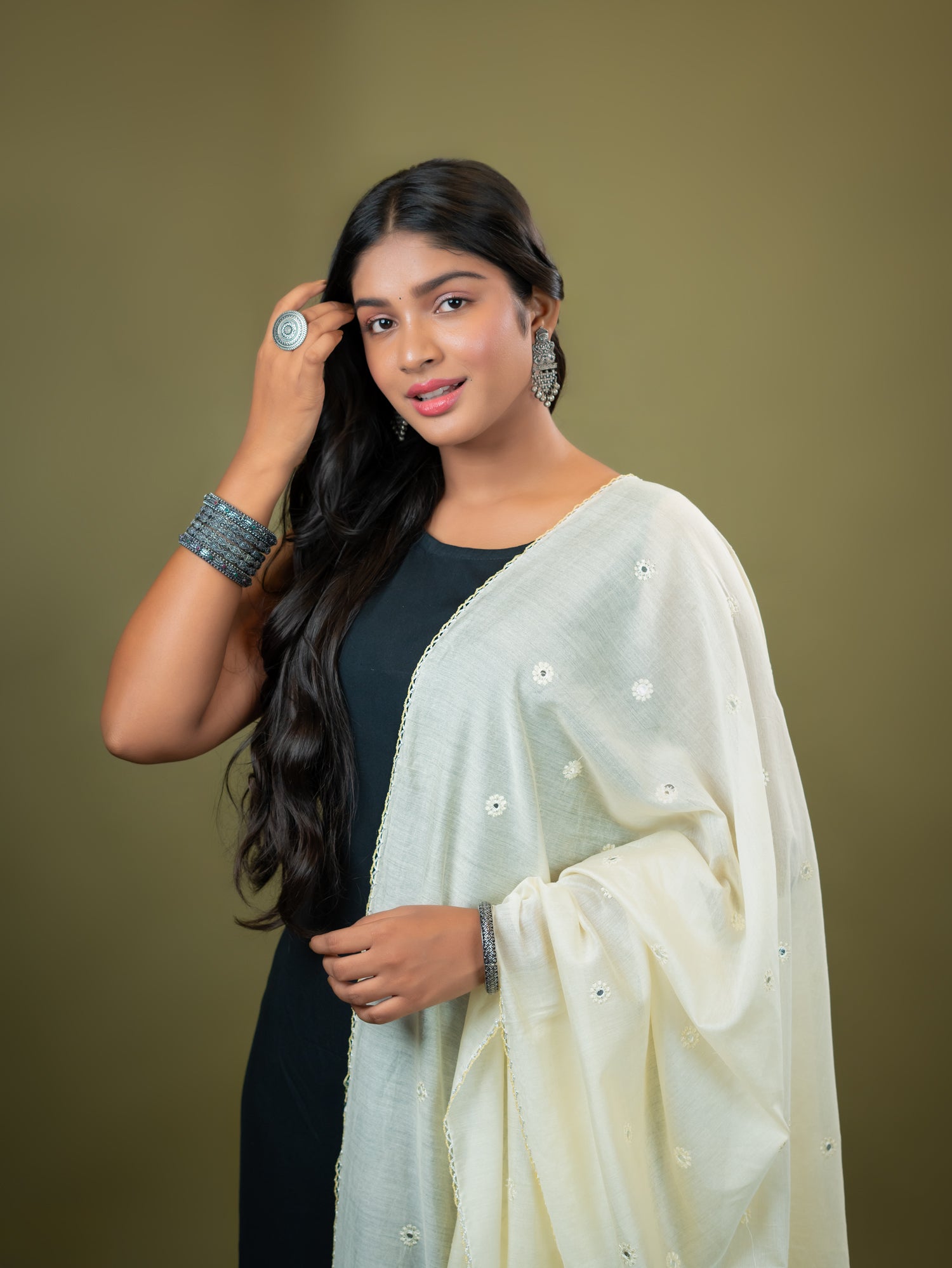 Embroidered Chanderi Dupatta