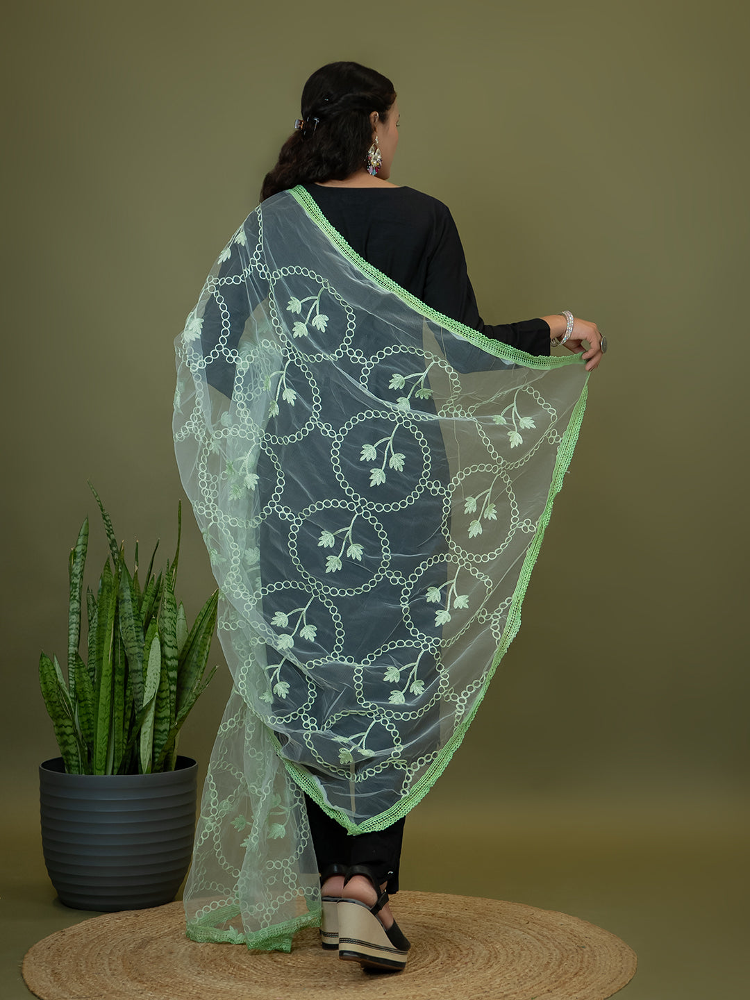 Floral Net Dupatta