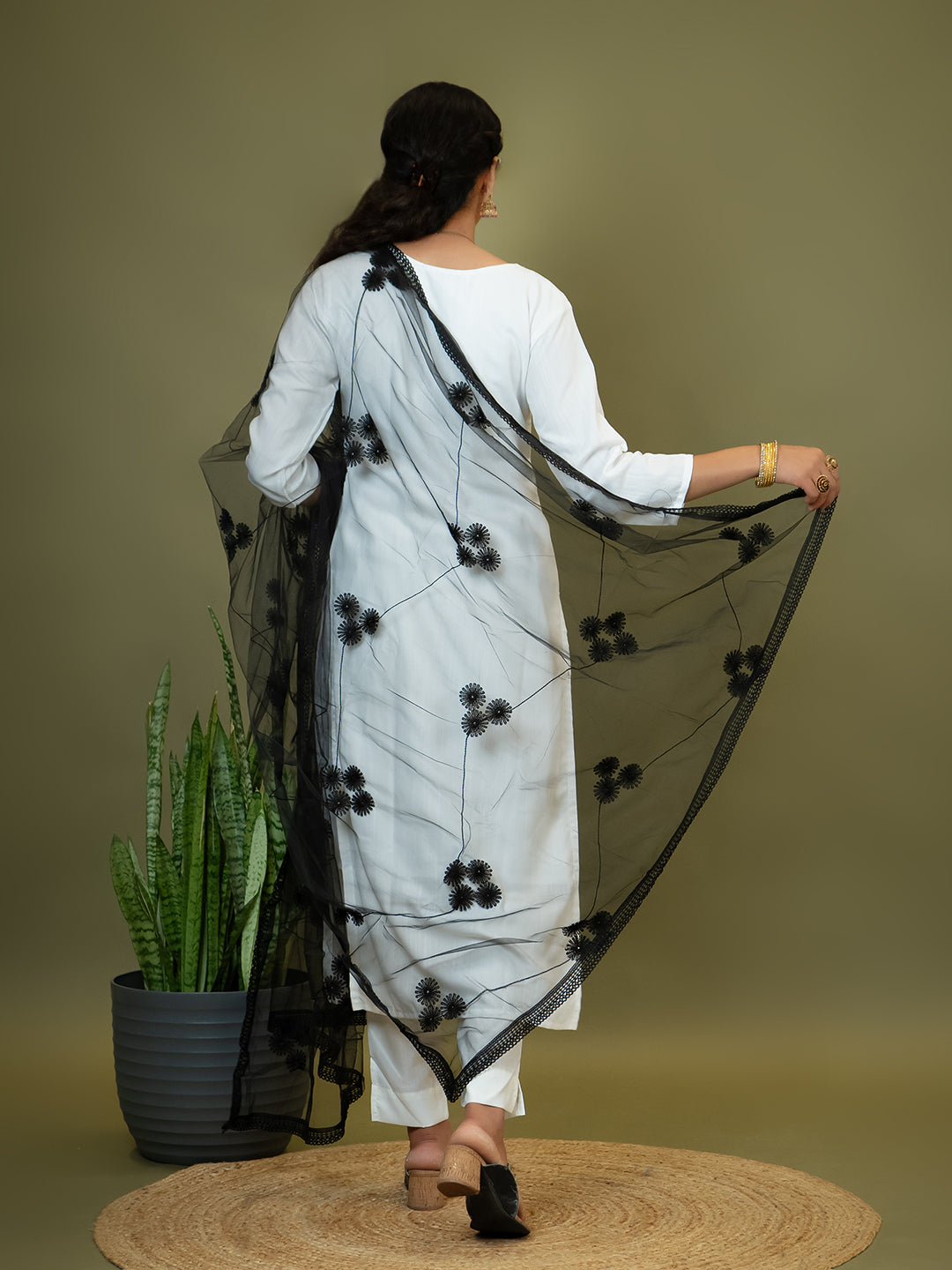 Floral Net Dupatta