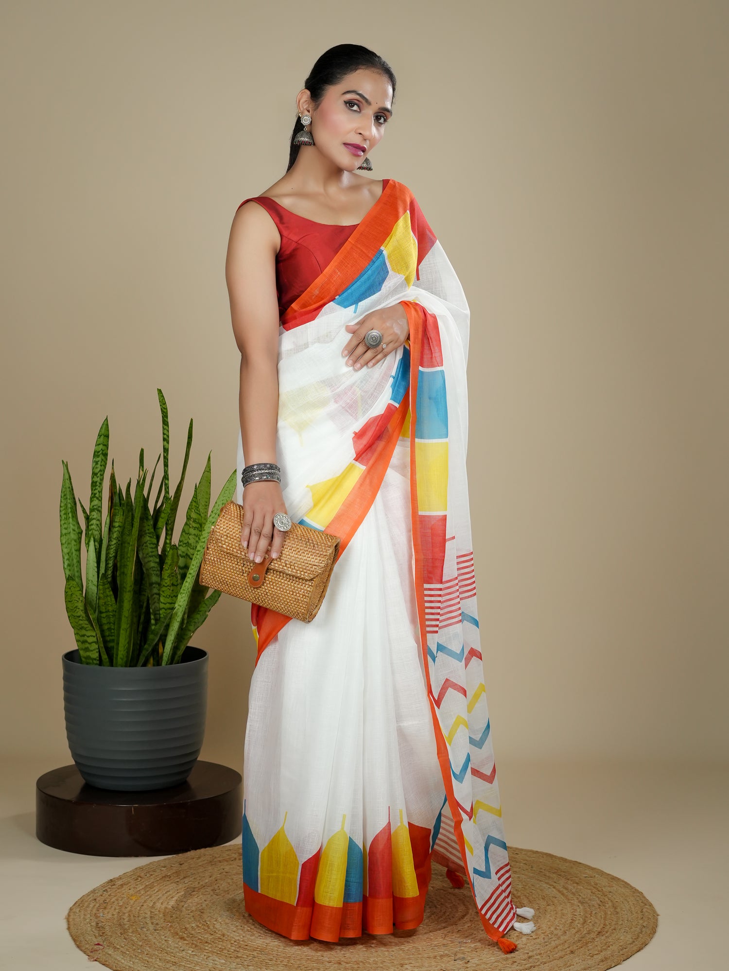 Cotton Linen Block Print Saree