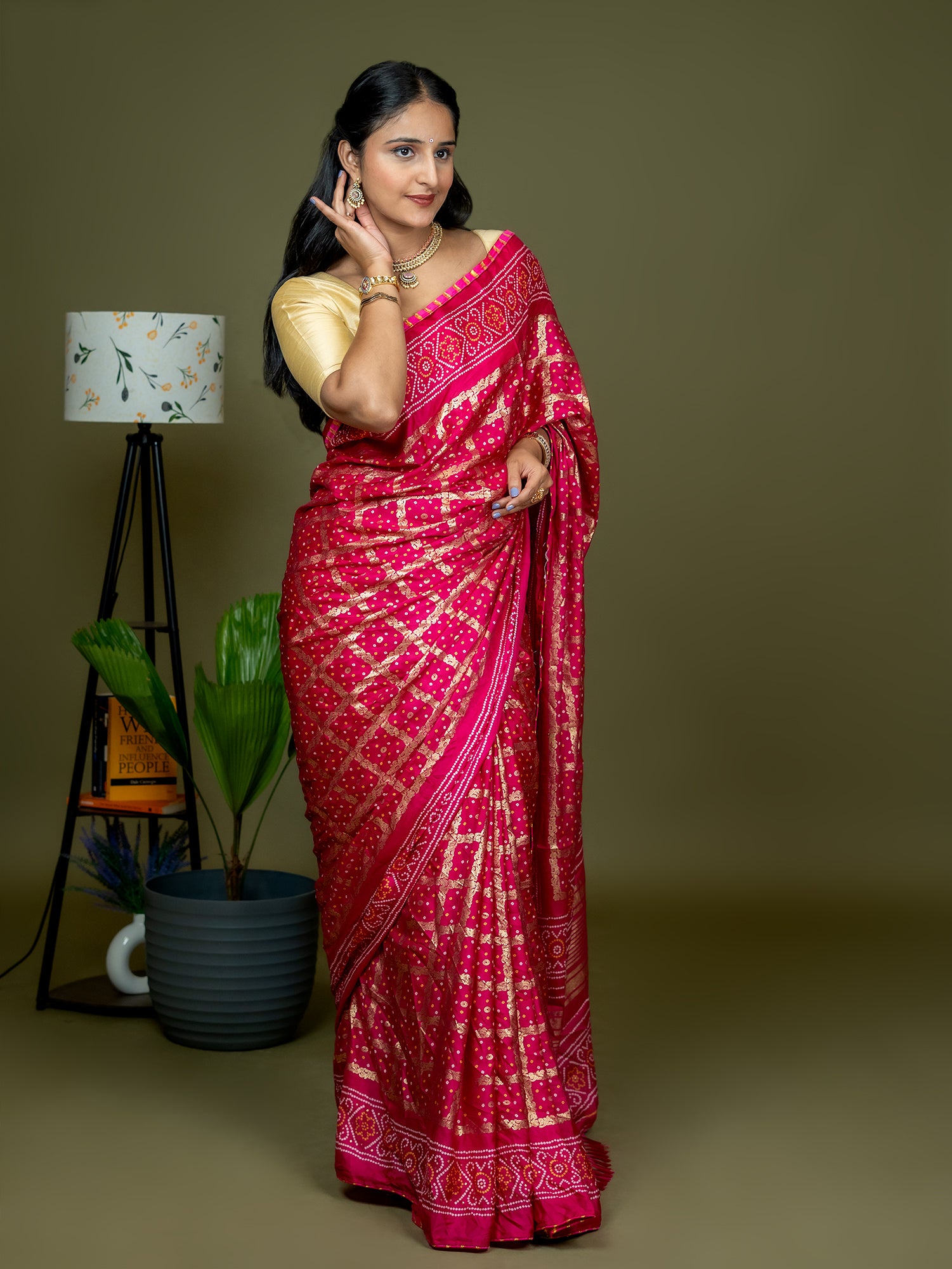 Fuchsia Bandhini Saree