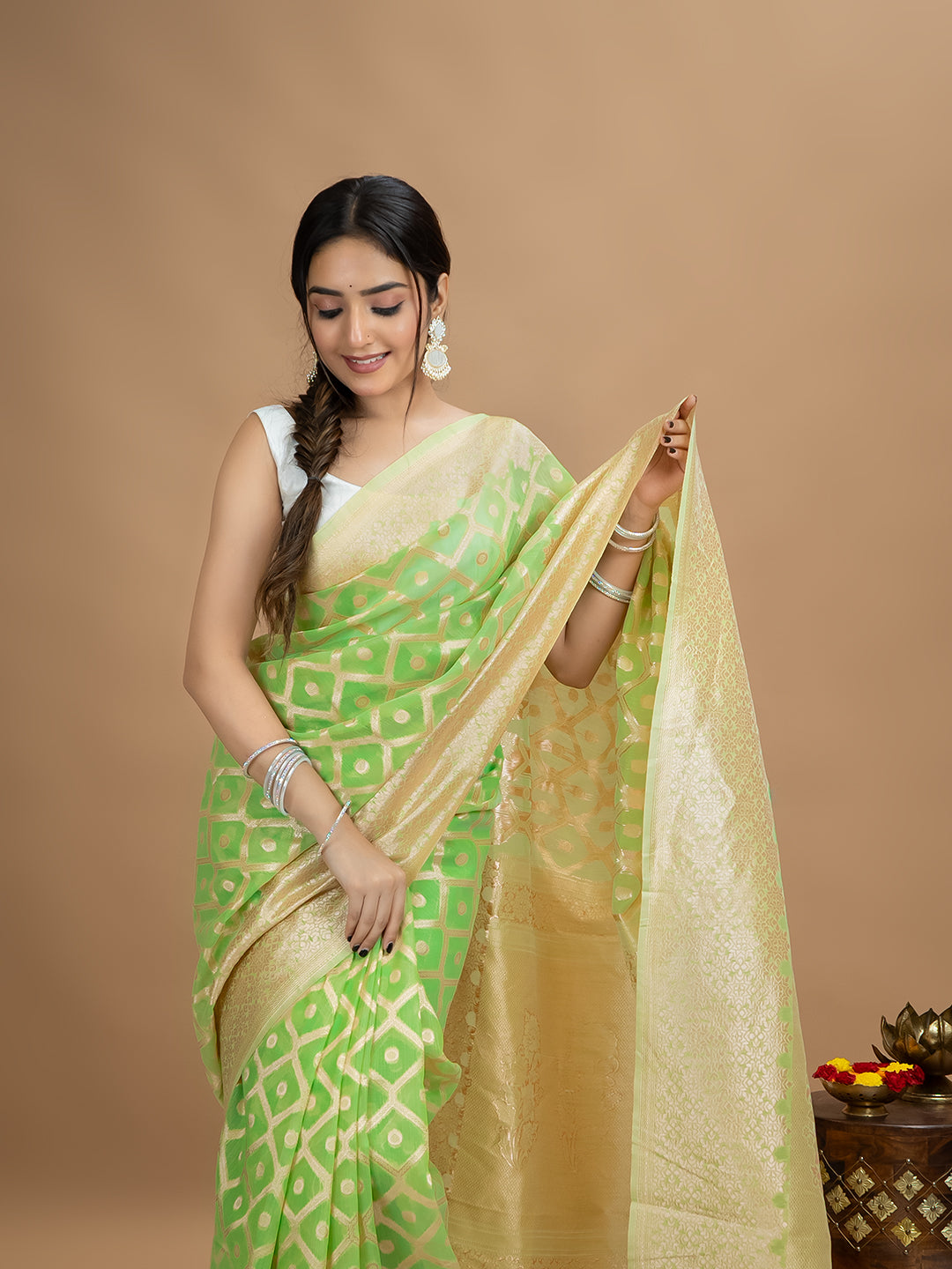 Floral Cotton Linen Saree