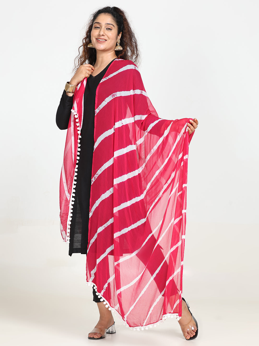 Striped Bandhini Chiffon Dupatta