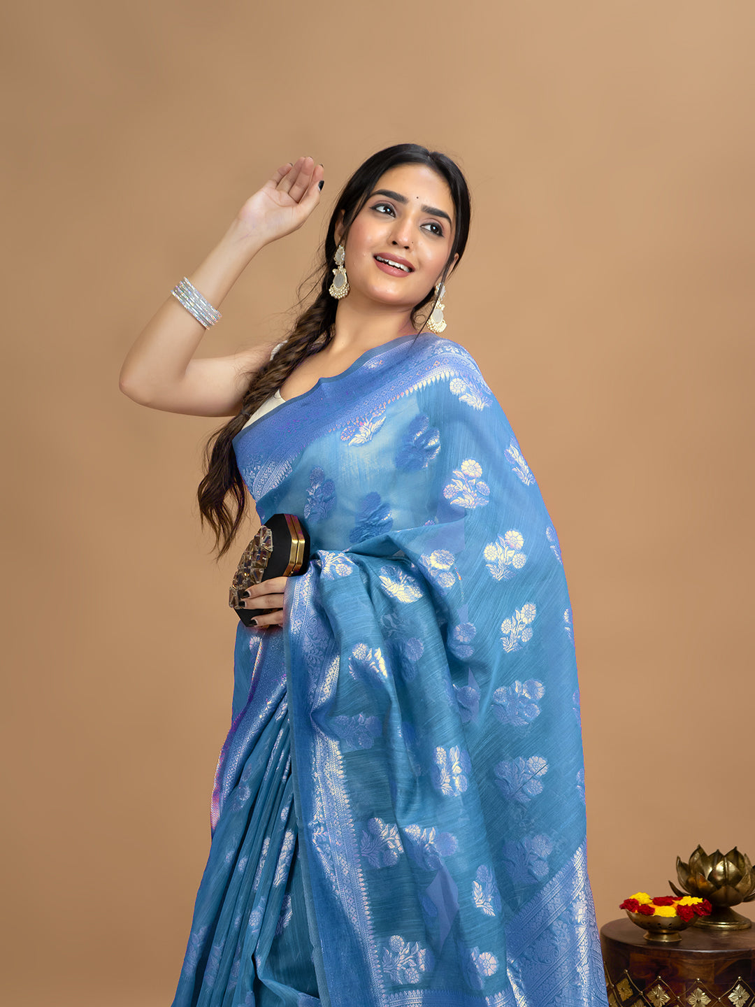Floral Cotton Linen Saree