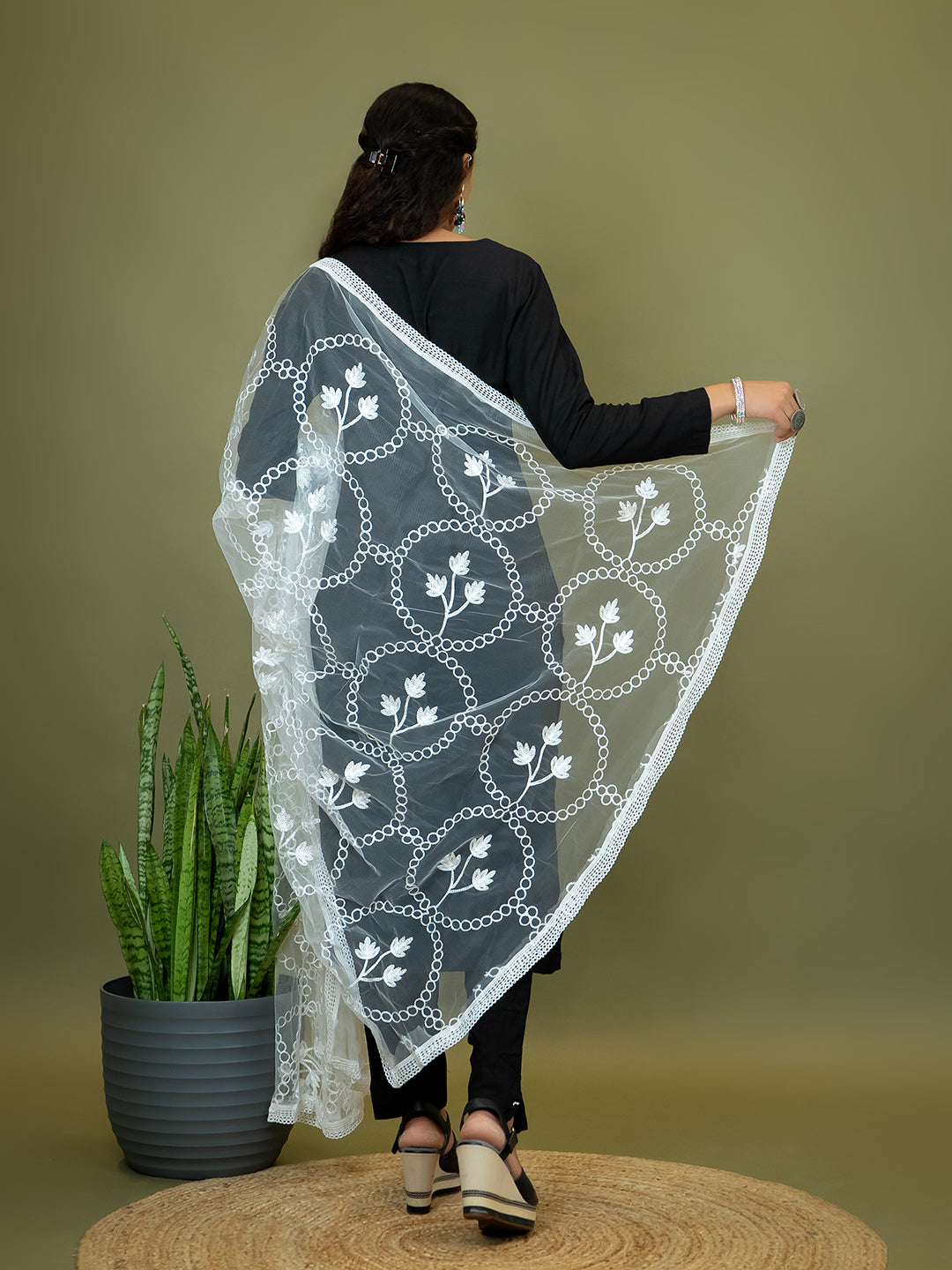 Floral Net Dupatta