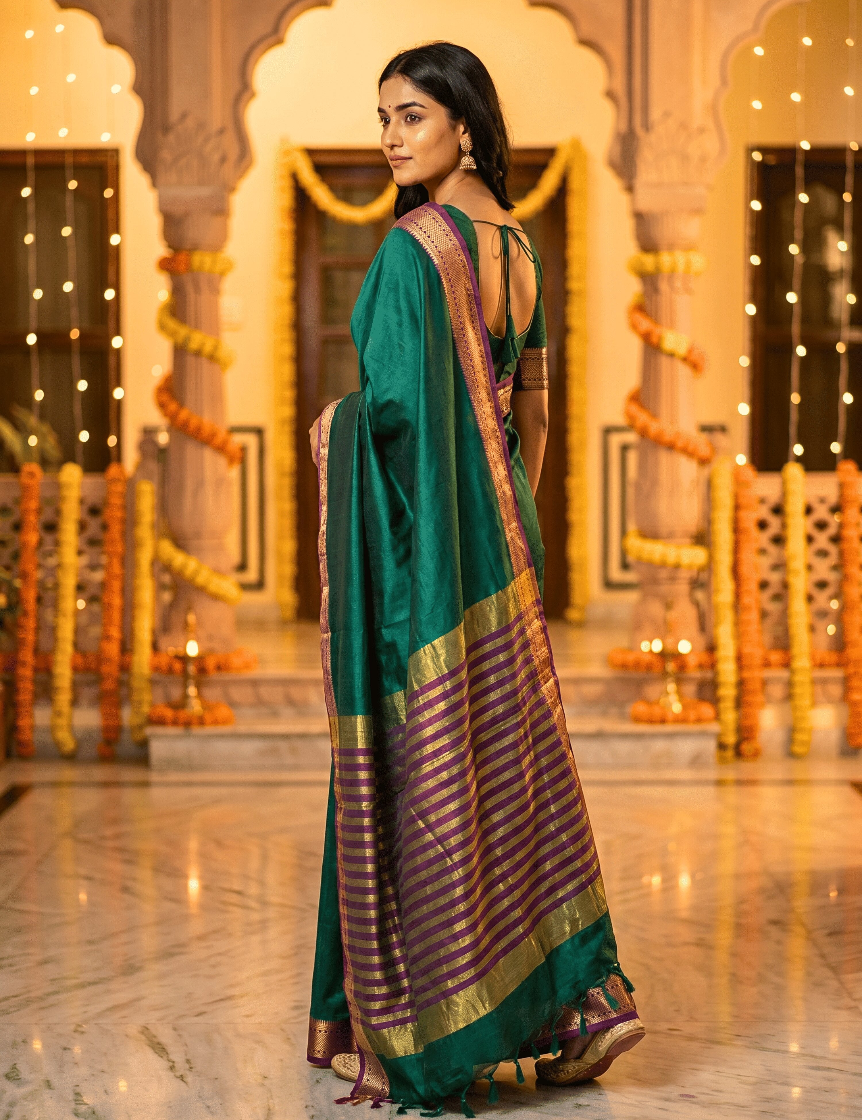 Solid Cotton Blend Saree