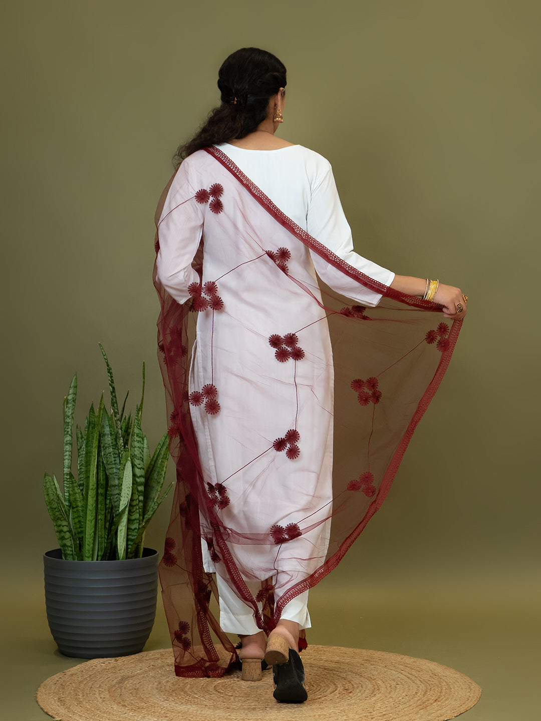 Floral Net Dupatta