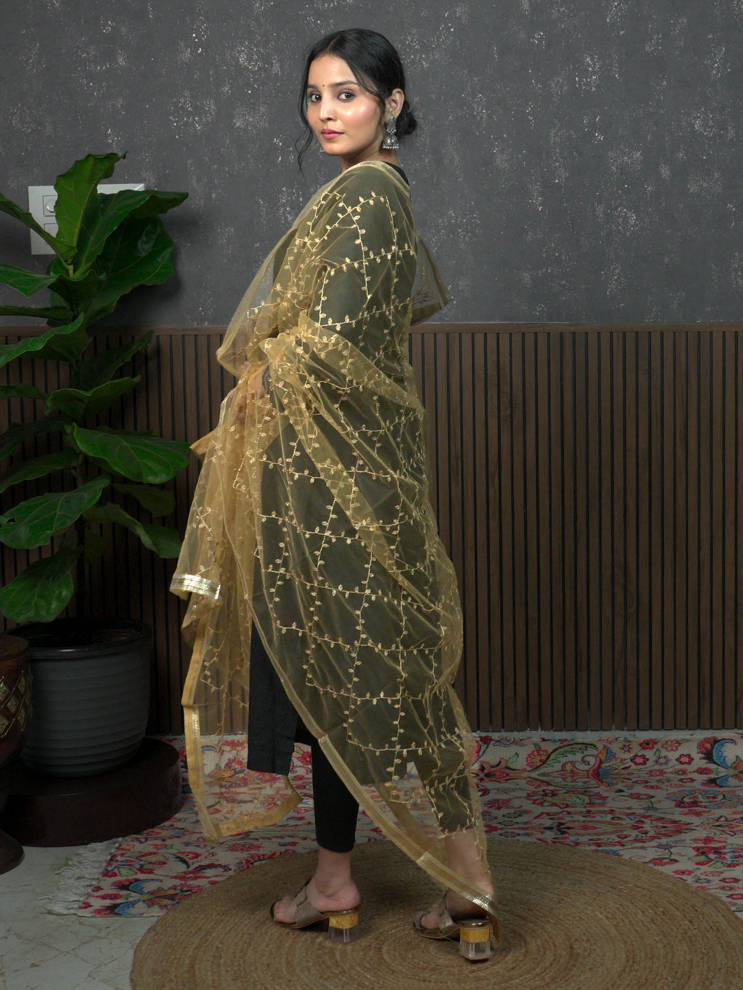 Jaal Embroidery Net Dupatta