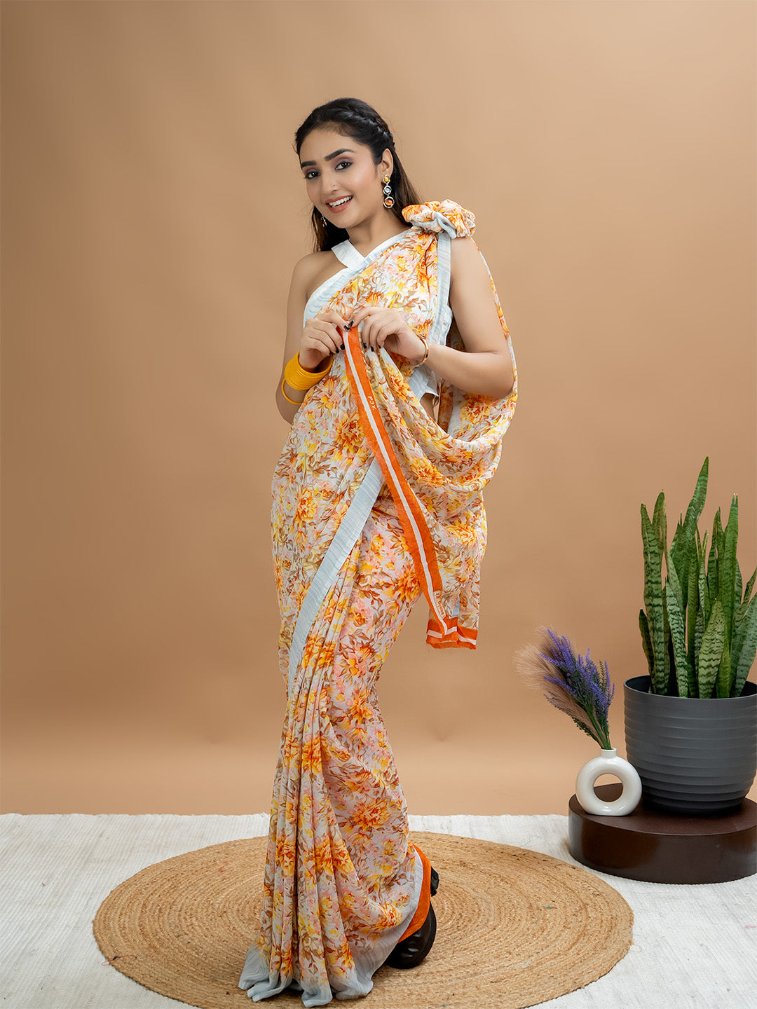 Floral Powder Crepe Saree