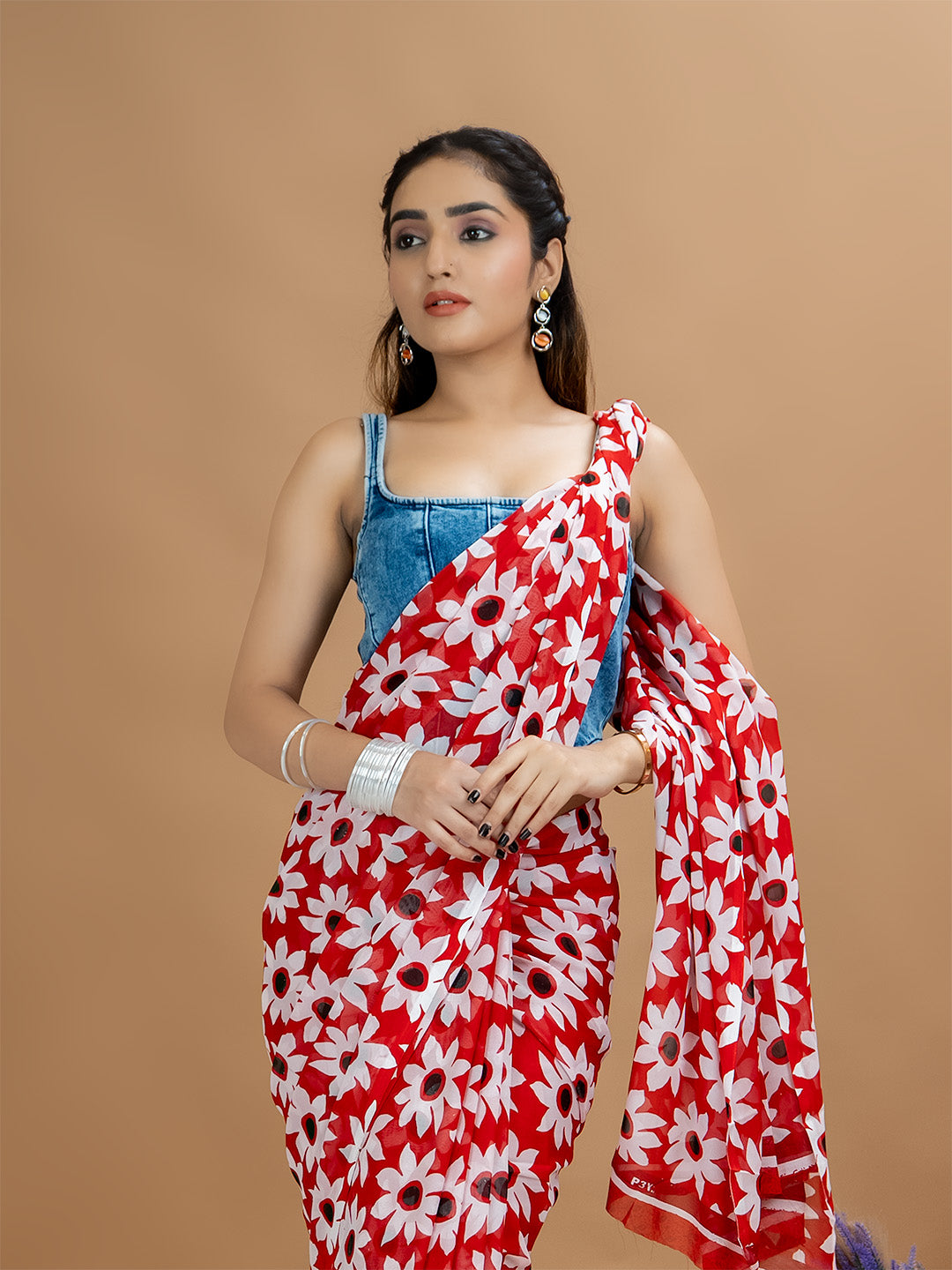 Floral Powder Crepe Saree