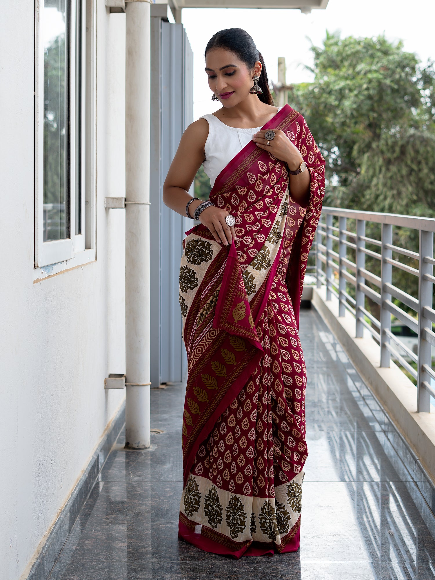 Abstract Powder Crepe Saree