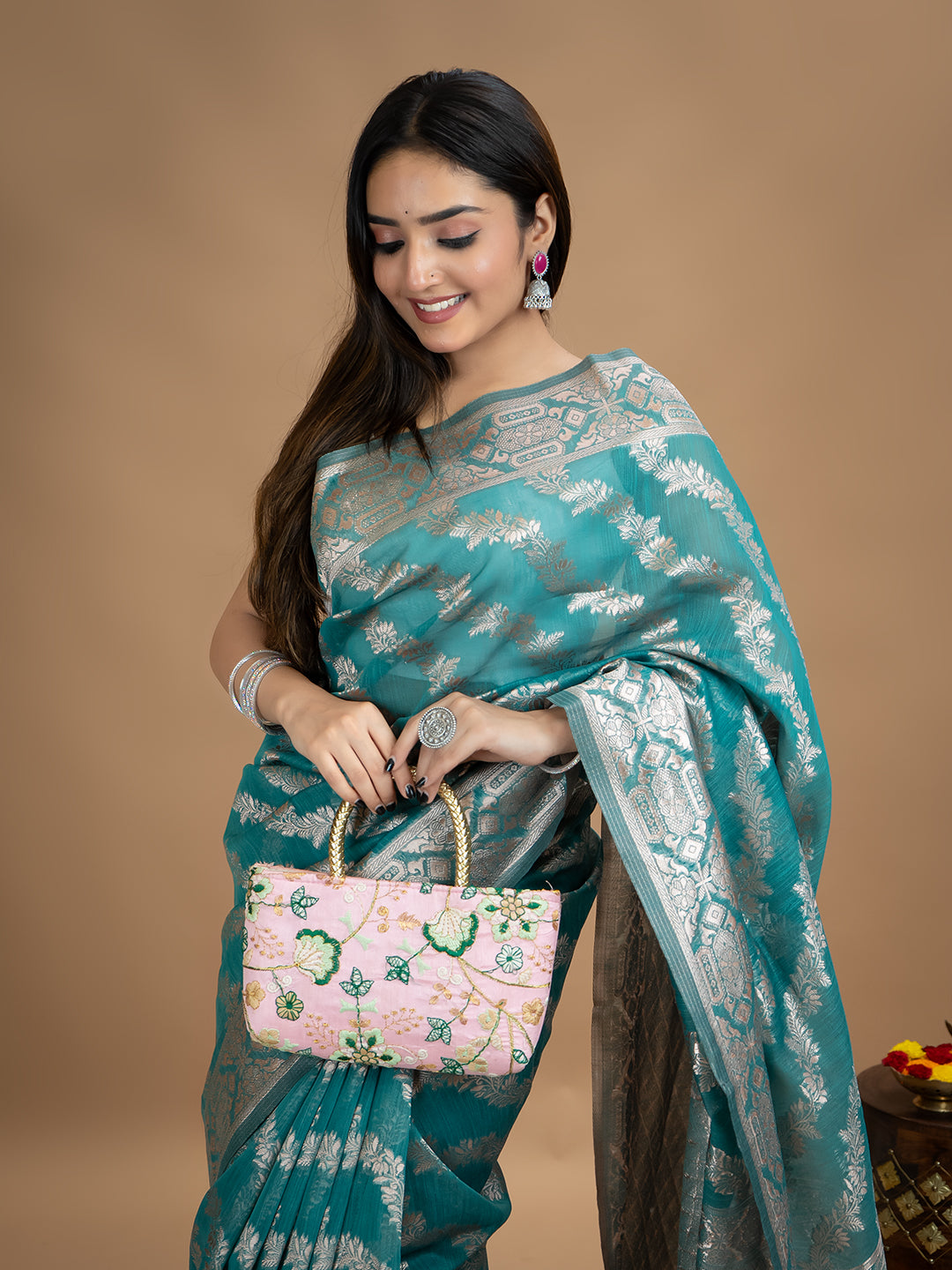 Floral Cotton Linen Saree