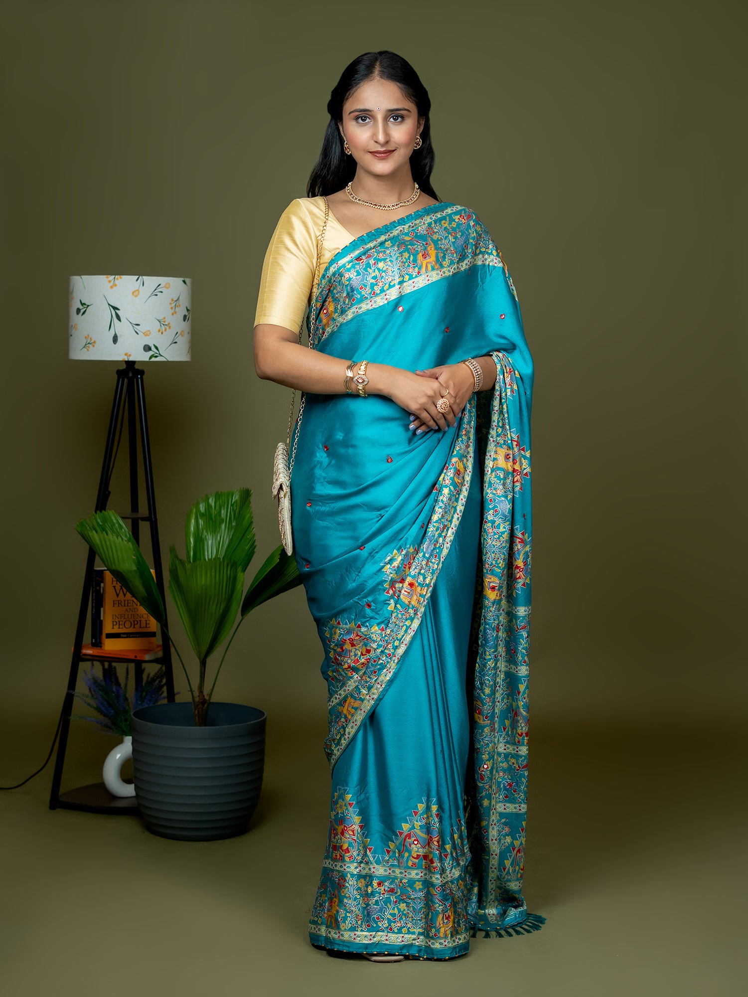 Turquoise Kutch Print Saree