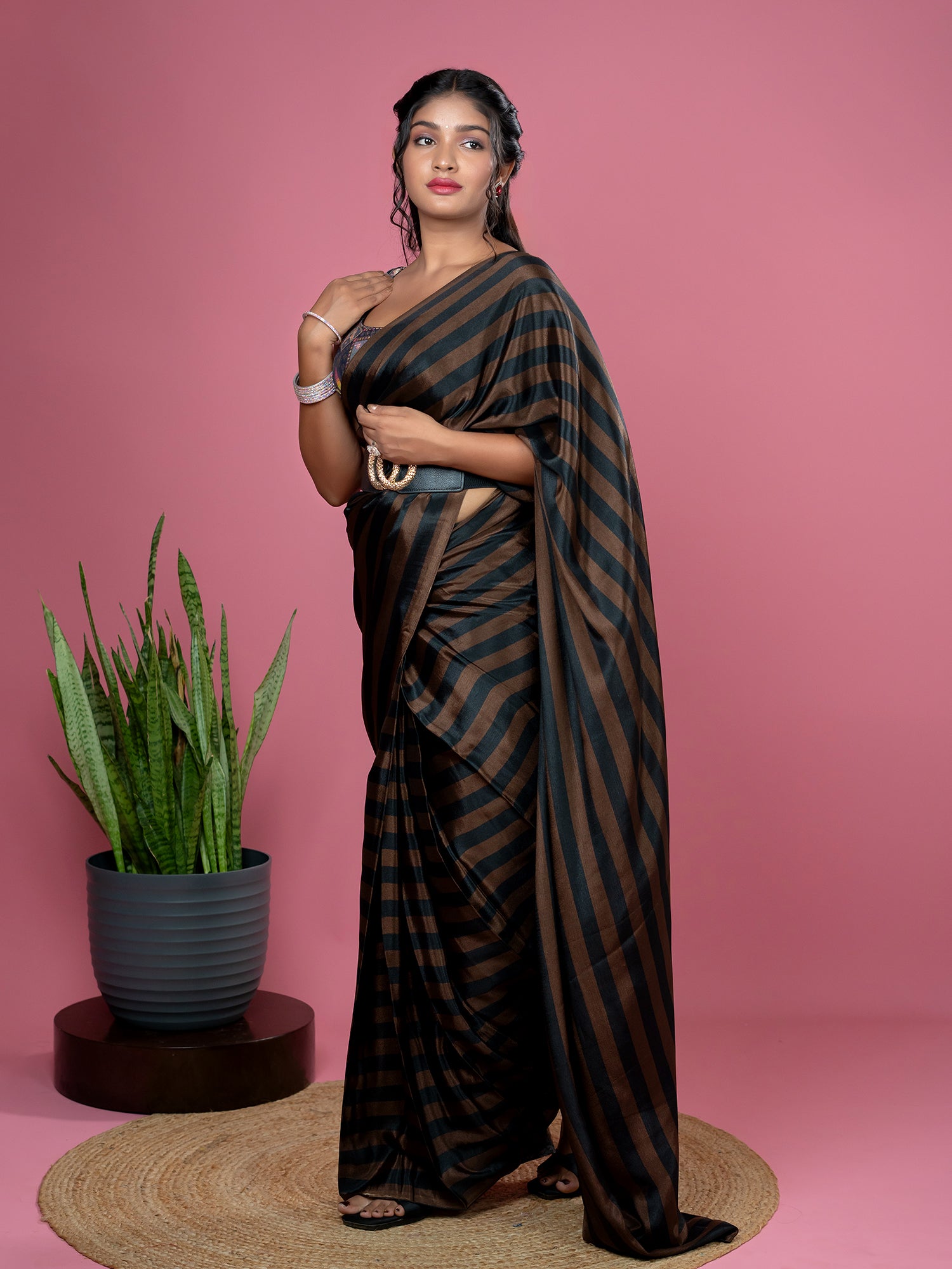 Brown Ready to Wear Party Saree
