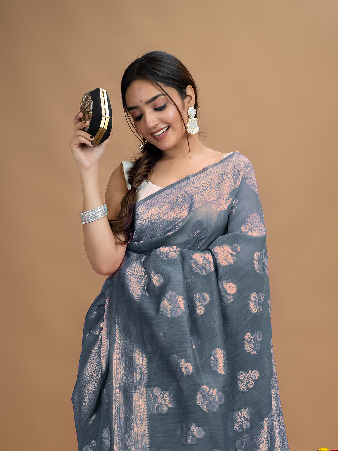 Floral Cotton Linen Saree