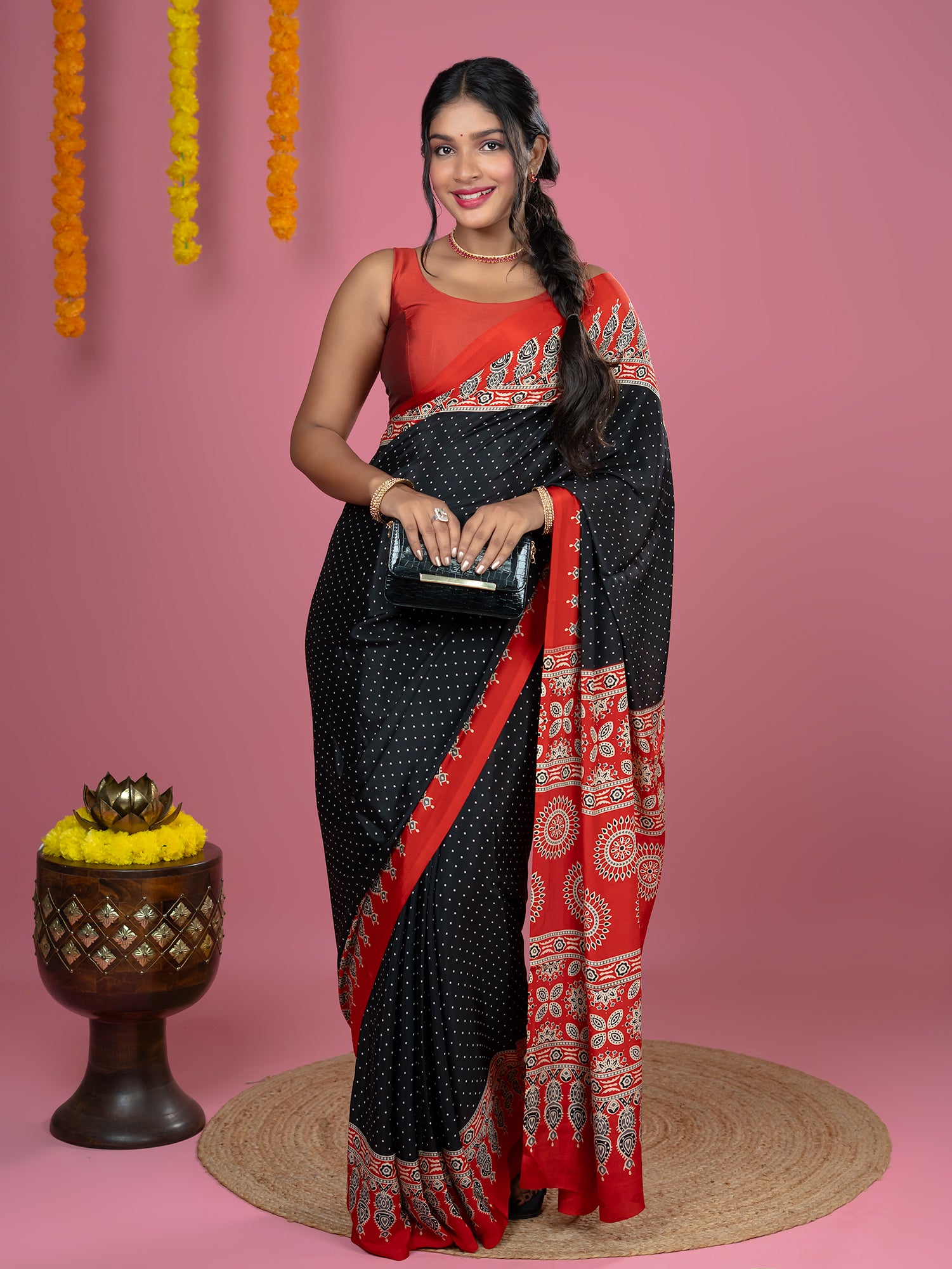 Black Ajrakh Digital Print Saree
