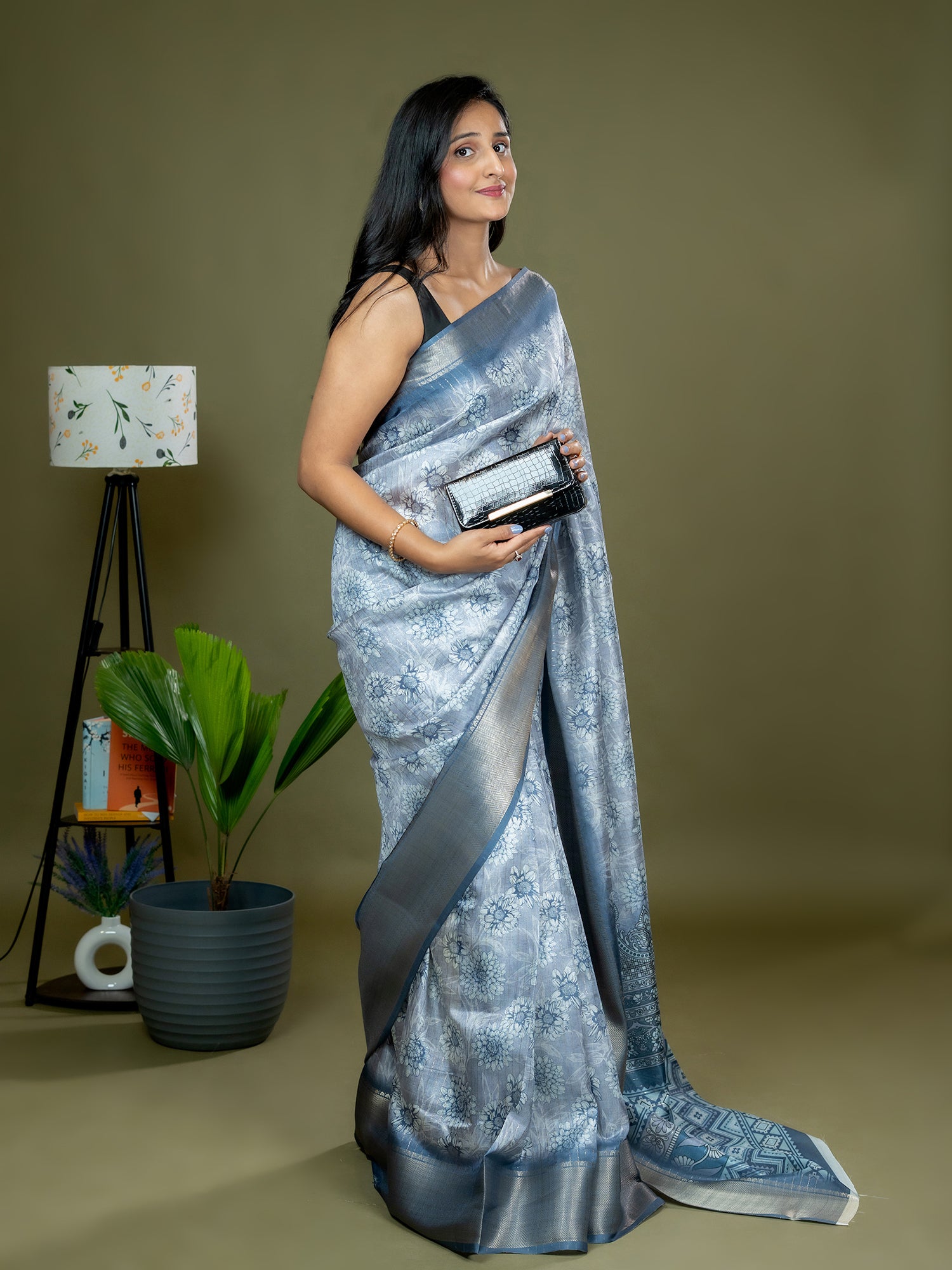Blue Ajrakh Digital Print Saree