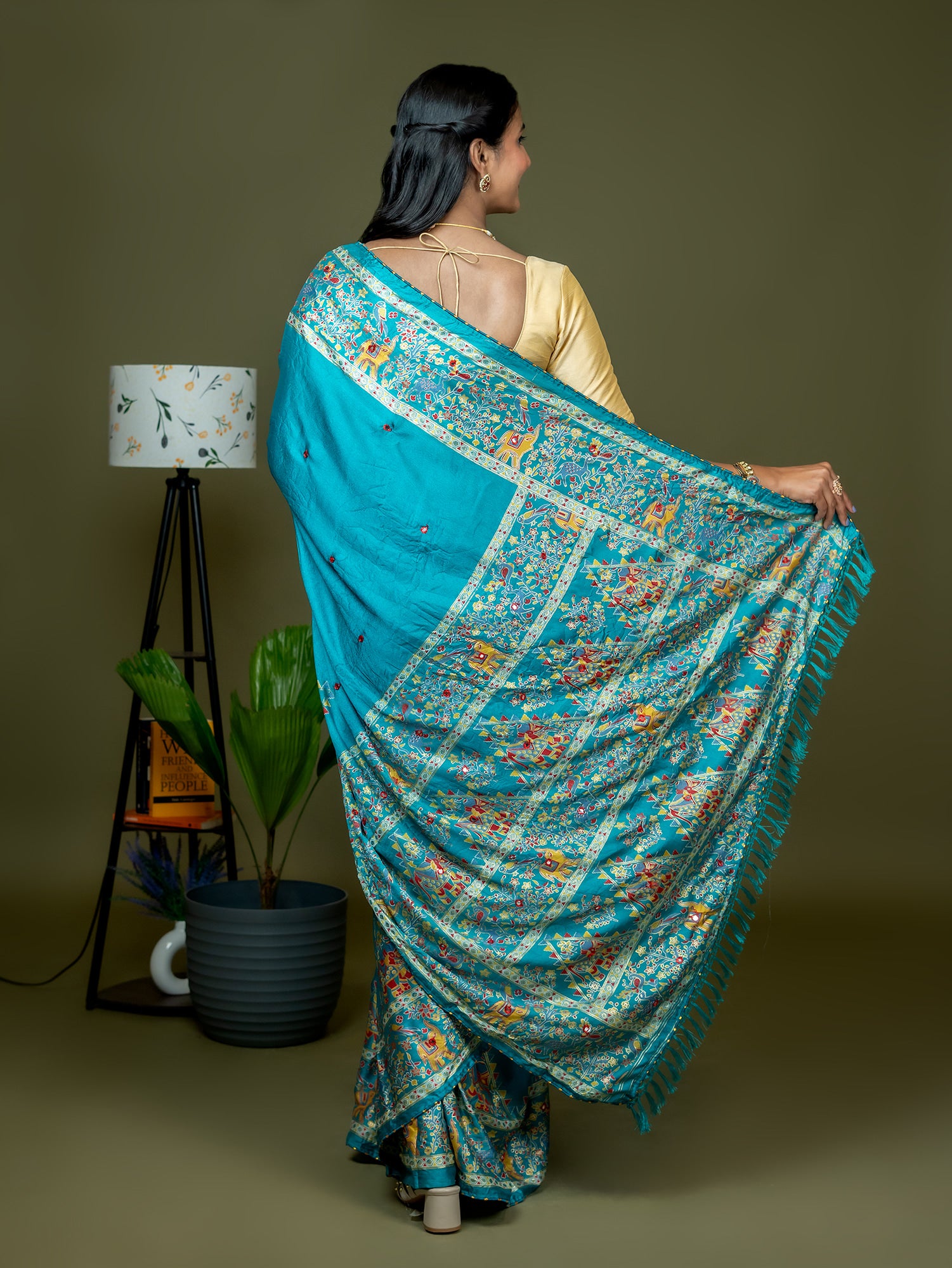 Turquoise Kutch Print Saree