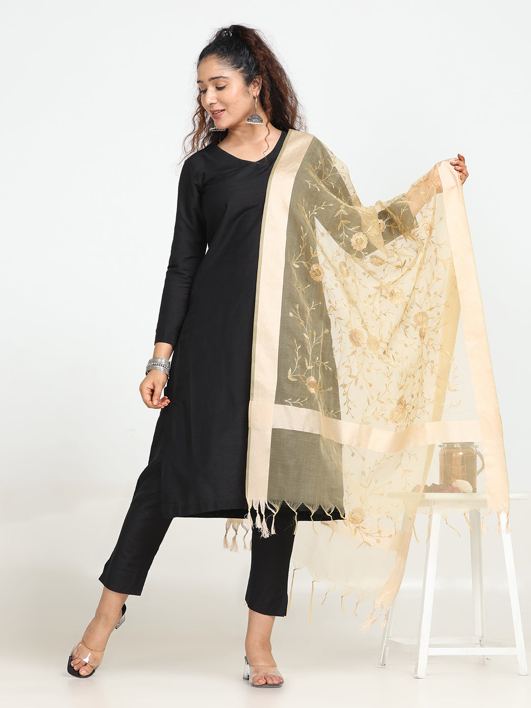 Embroidered Chanderi Dupatta