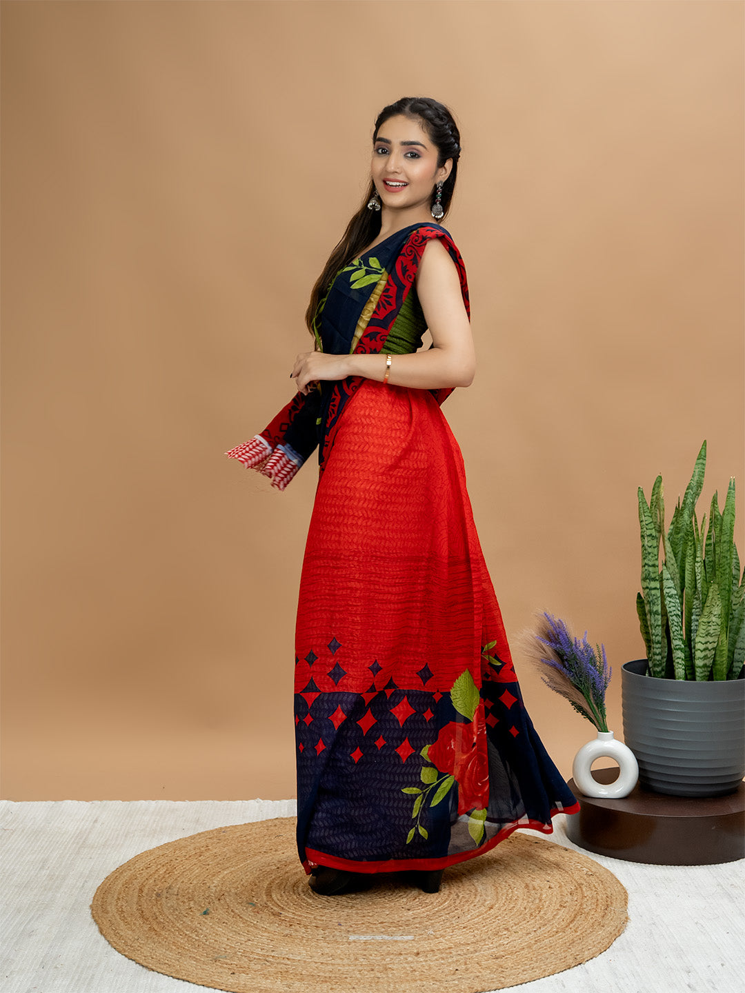 Floral Powder Crepe Saree