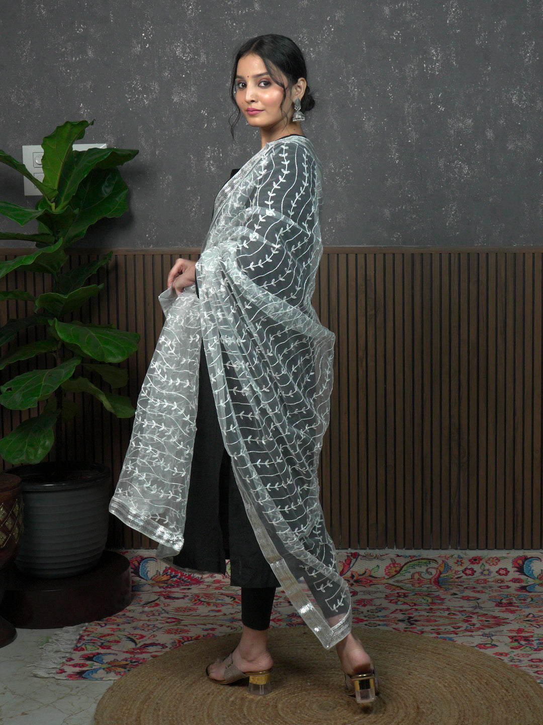 Jaal Embroidery Net Dupatta