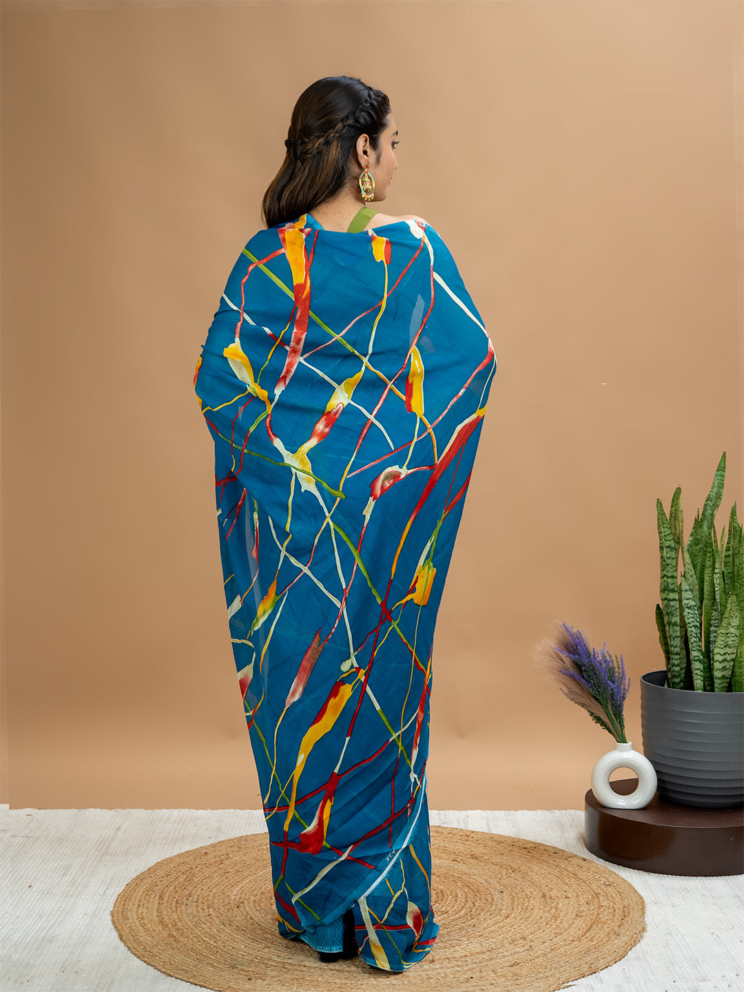 Teal Powder Crepe Saree